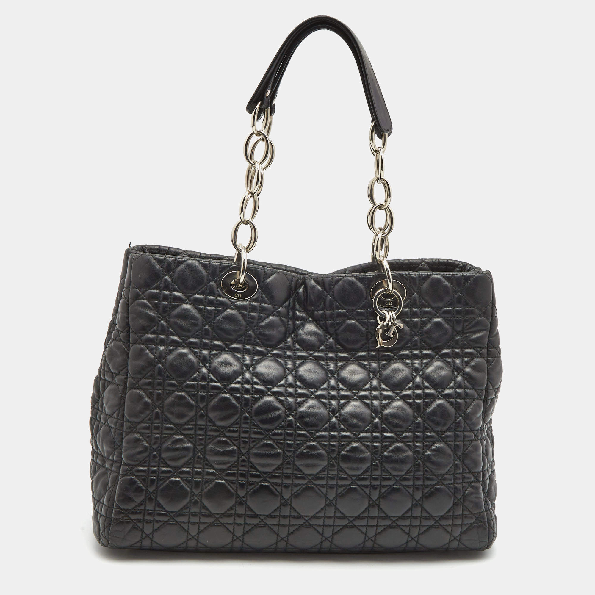 Pre Owned Dior Black Cannage Leather Large Soft lady Dior Tote