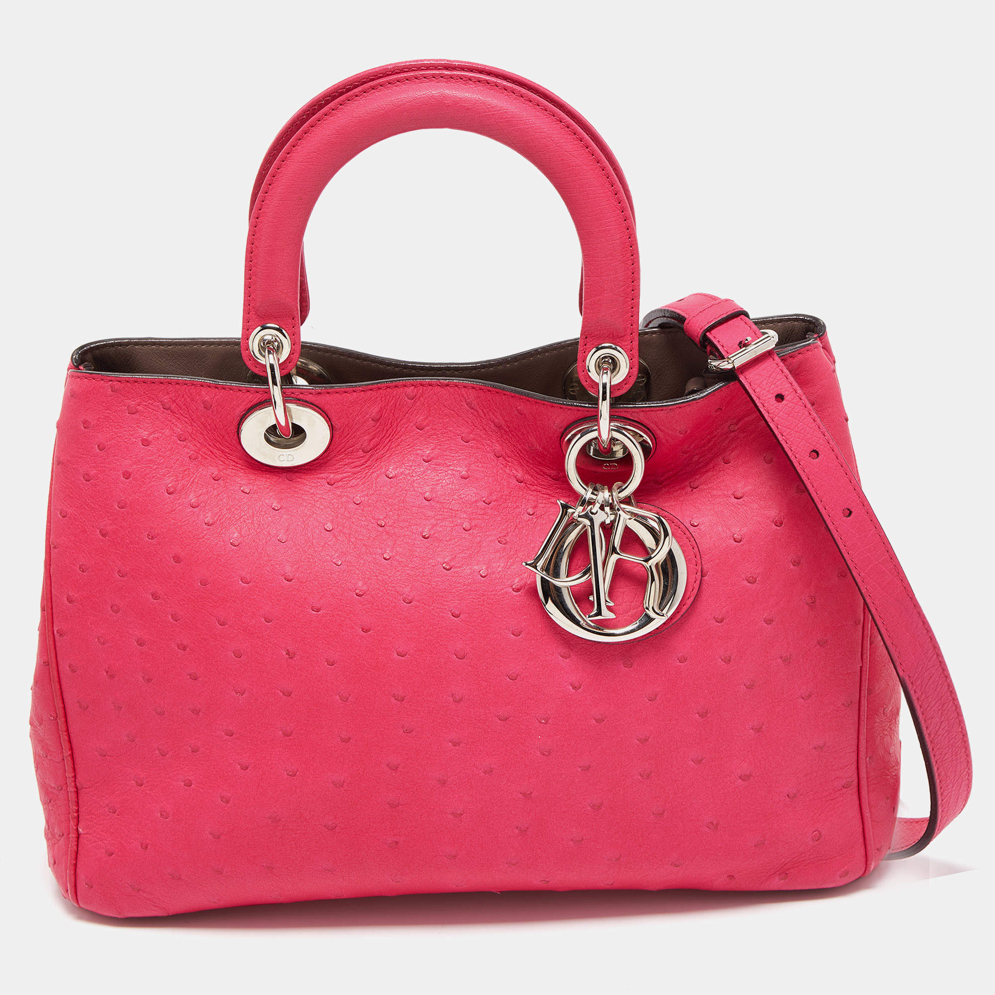 Pre Owned Dior Magenta Ostrich Medium Diorissimo Tote