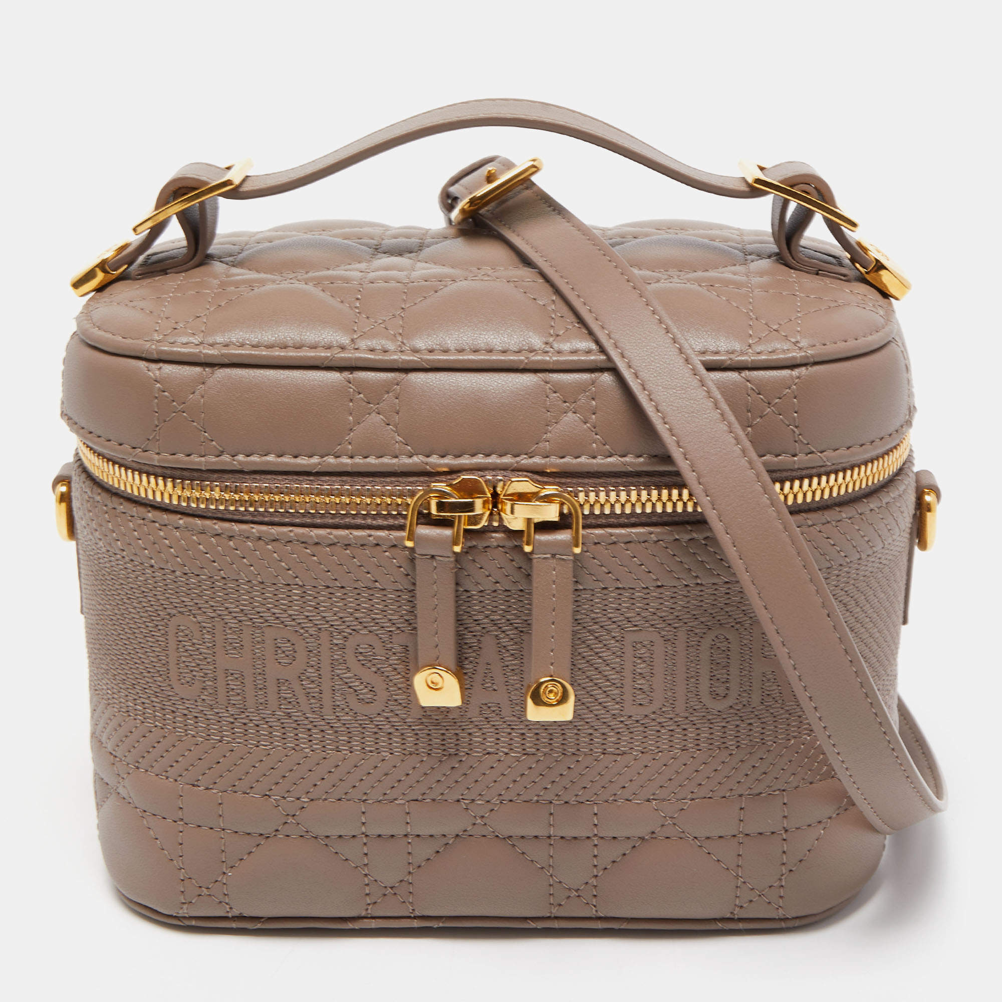 Pre Owned Dior Beige Cannage Leather Small Diortravel Vanity Case