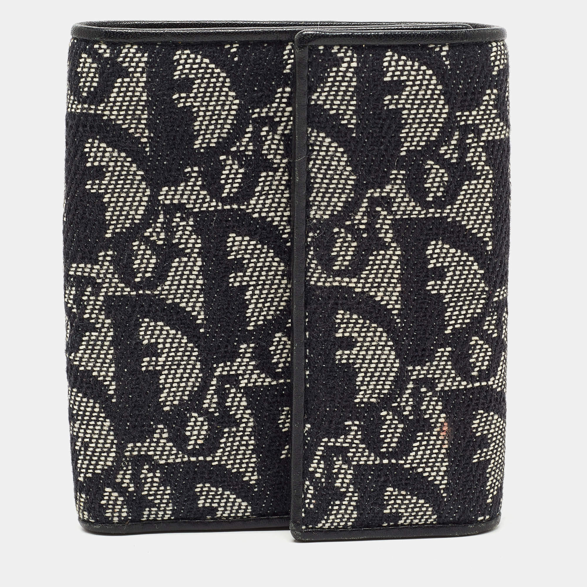 Pre Owned Dior Black Oblique Canvas and Leather Trifold Compact Wallet