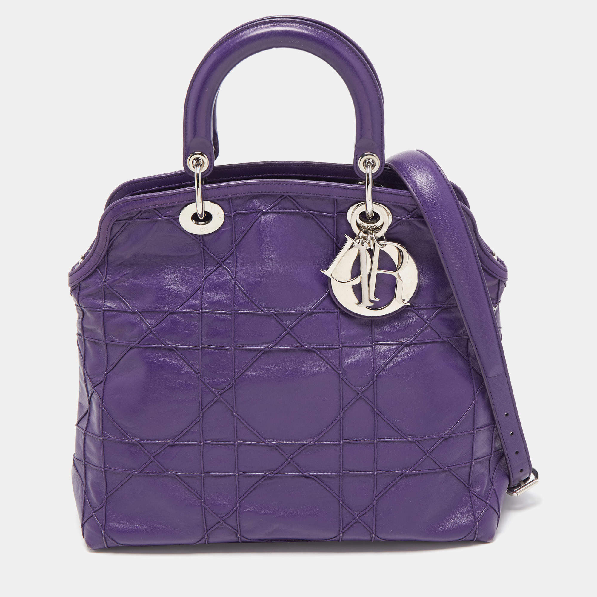 Pre Owned Dior Purple Cannage Leather Granville Tote