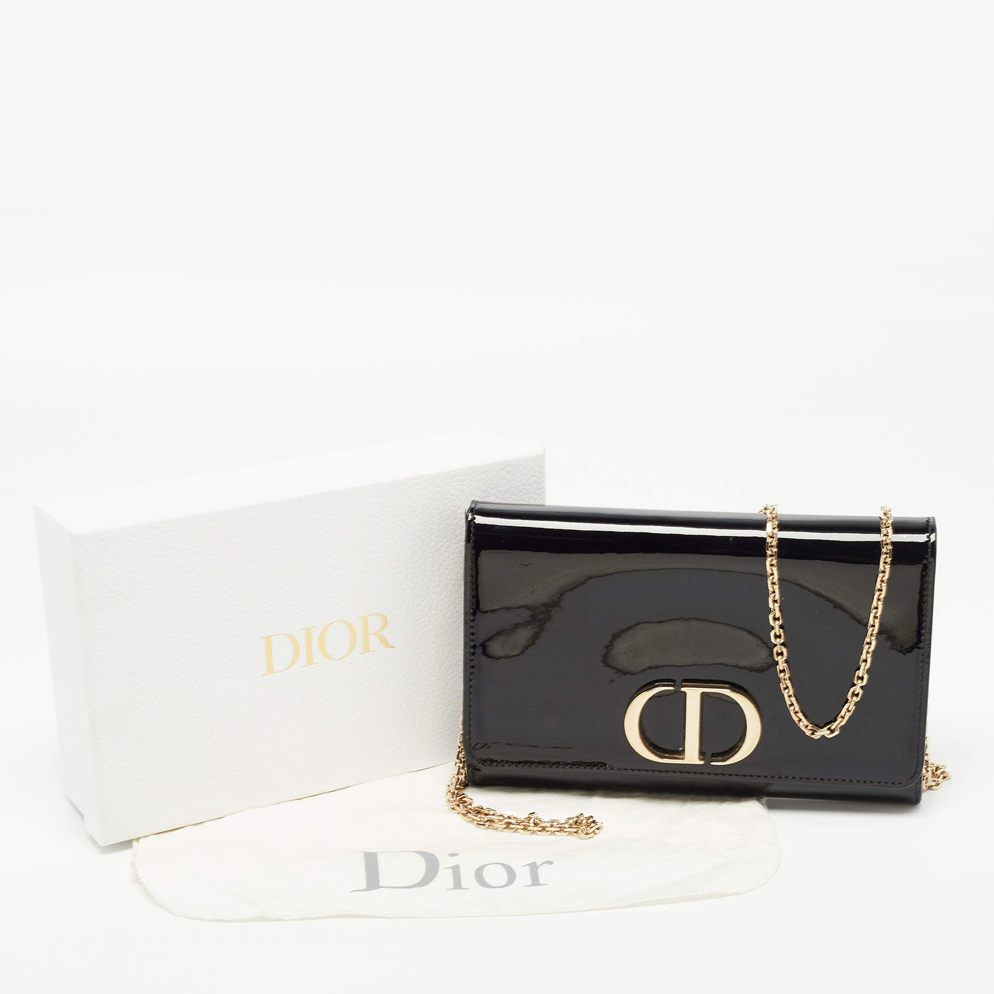 Dior Black Patent Leather 30 Montaigne Chain Clutch Dior | The Luxury Closet