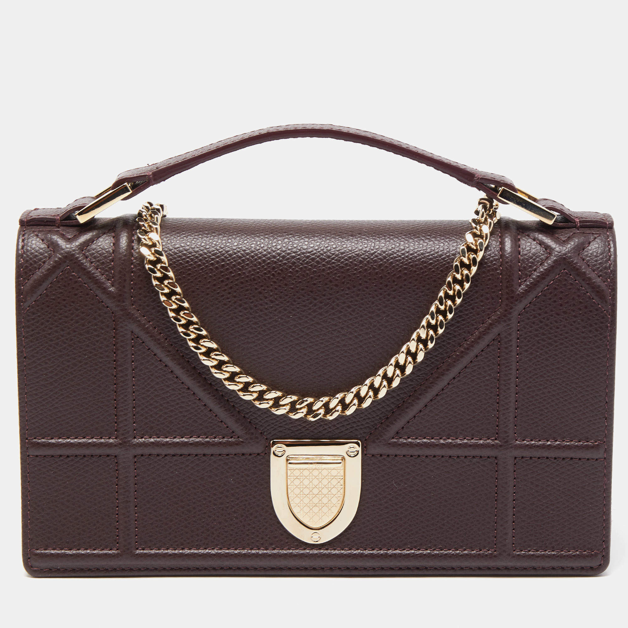 Pre Owned Dior Burgundy Leather Diorama Top Handle Bag