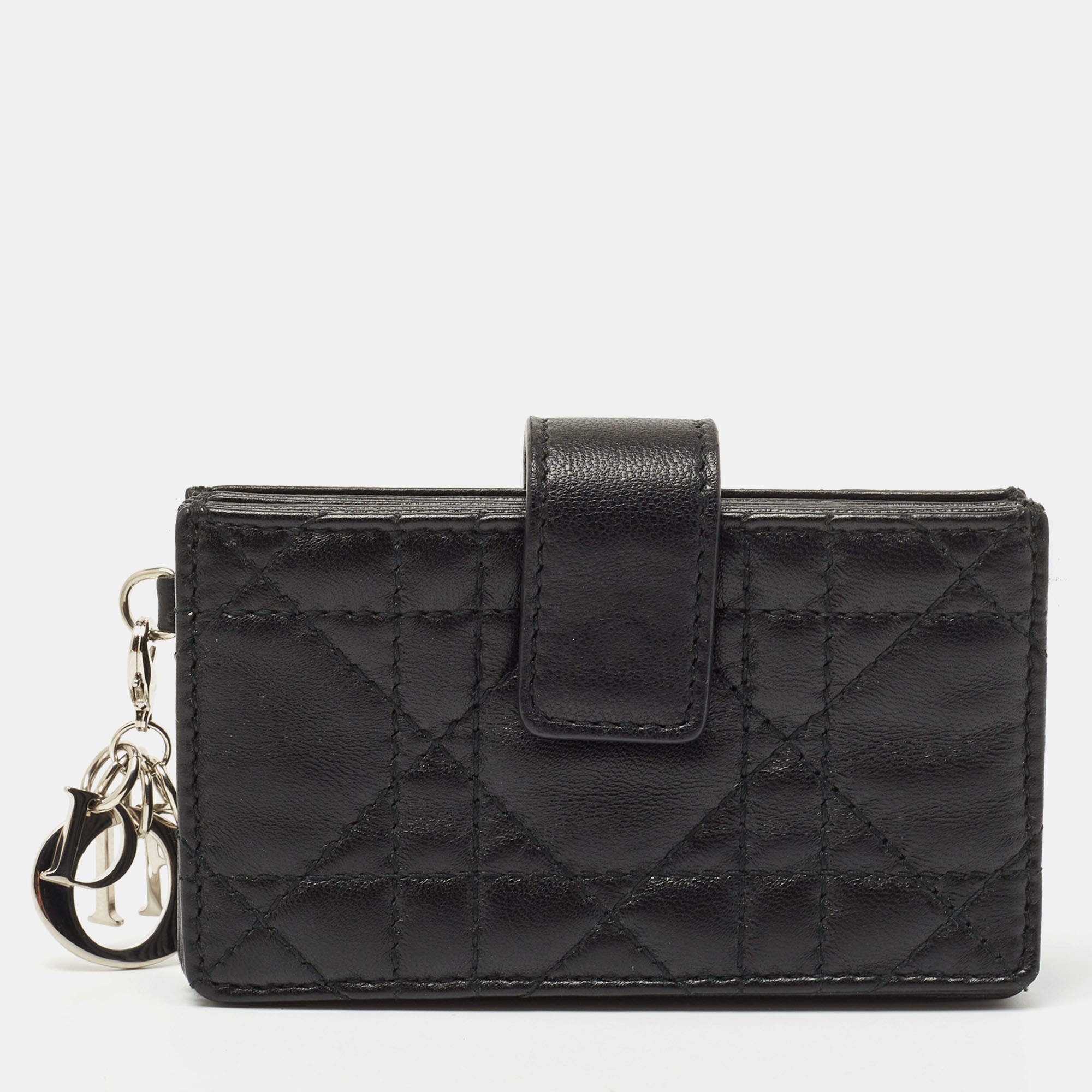 Pre Owned Dior Black Cannage Leather Lady Dior 5 Gusset Card Holder