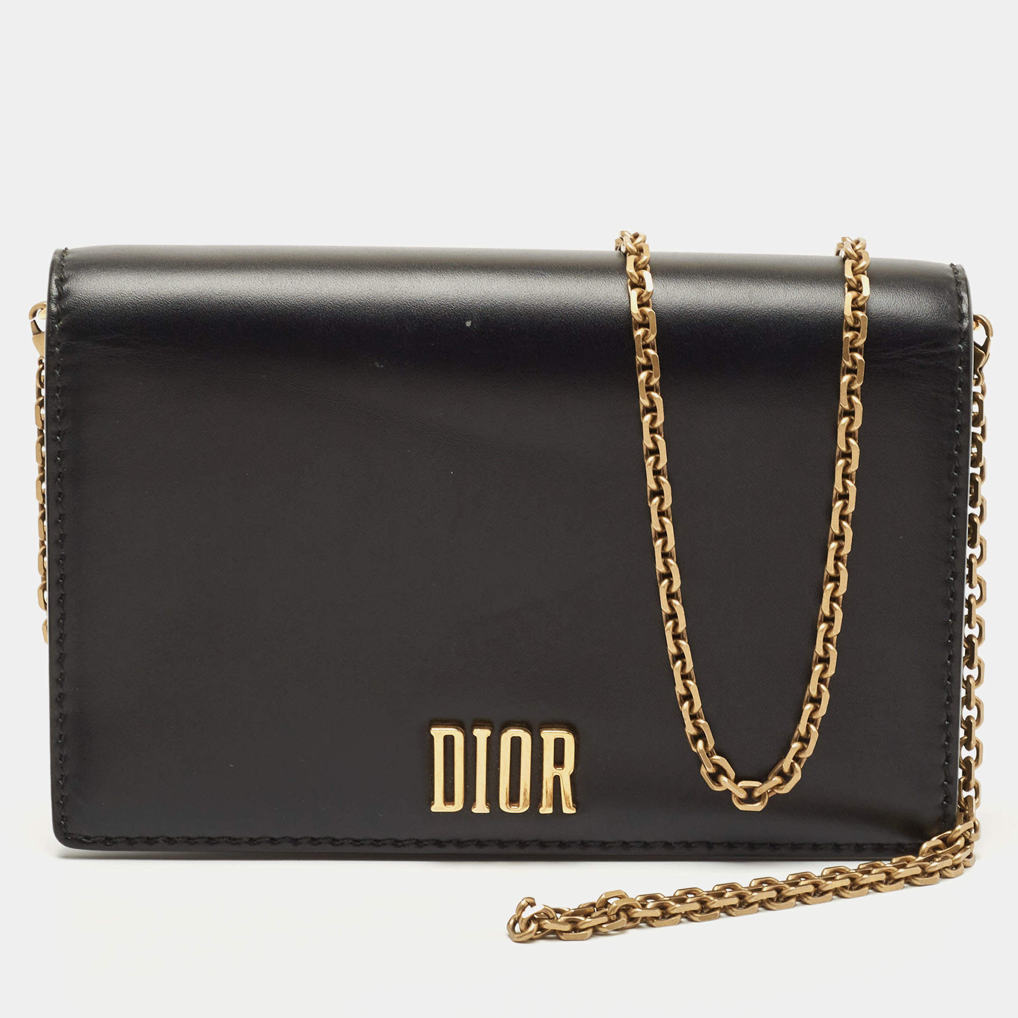 مملوكة مسبقًا Dior Black Leather D-Fence Croisiere Wallet on Chain
