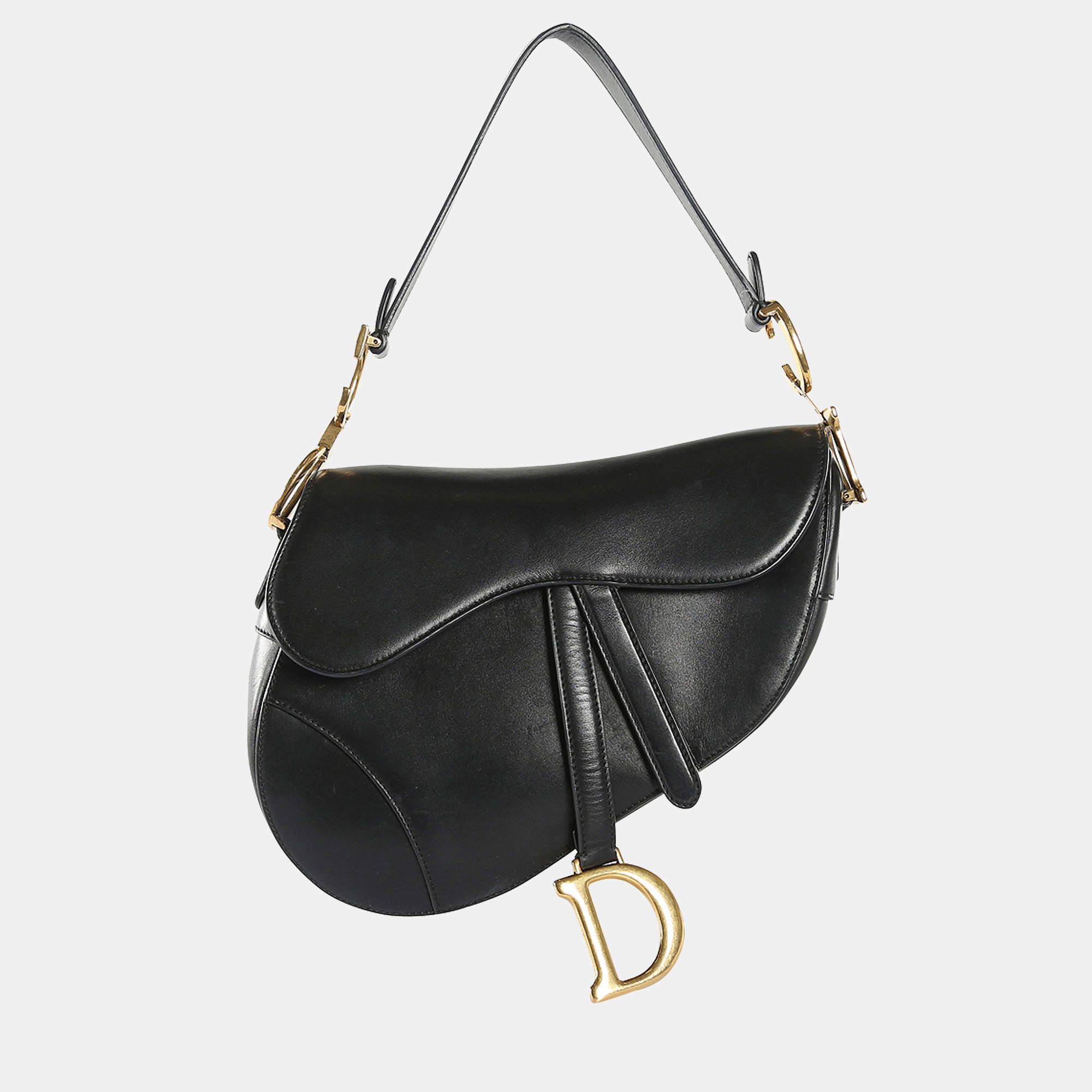 Pre Owned Dior Black Leather Saddle Shoulder Bag