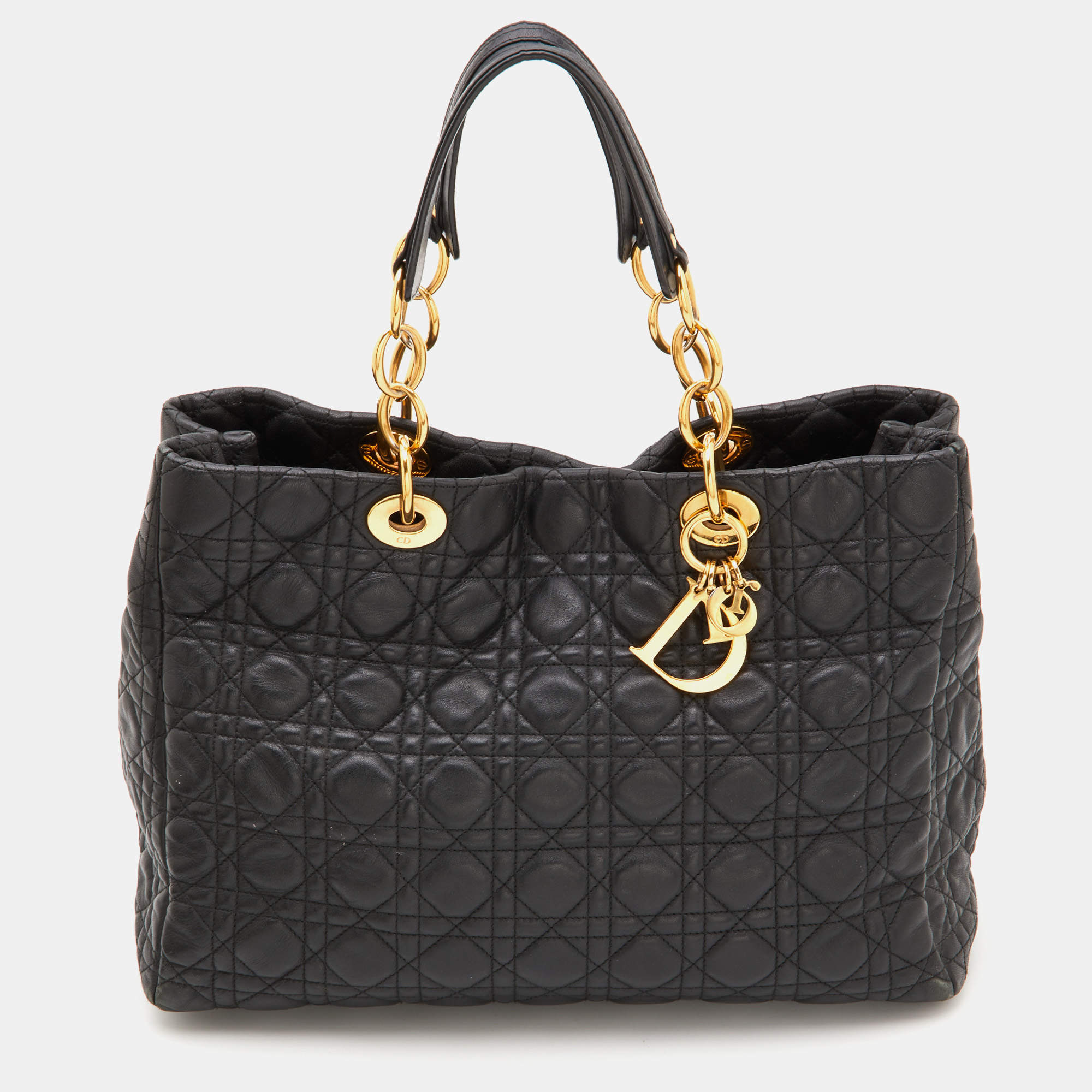 Pre Owned Dior Black Cannage Leather Large Soft Lady Dior Tote