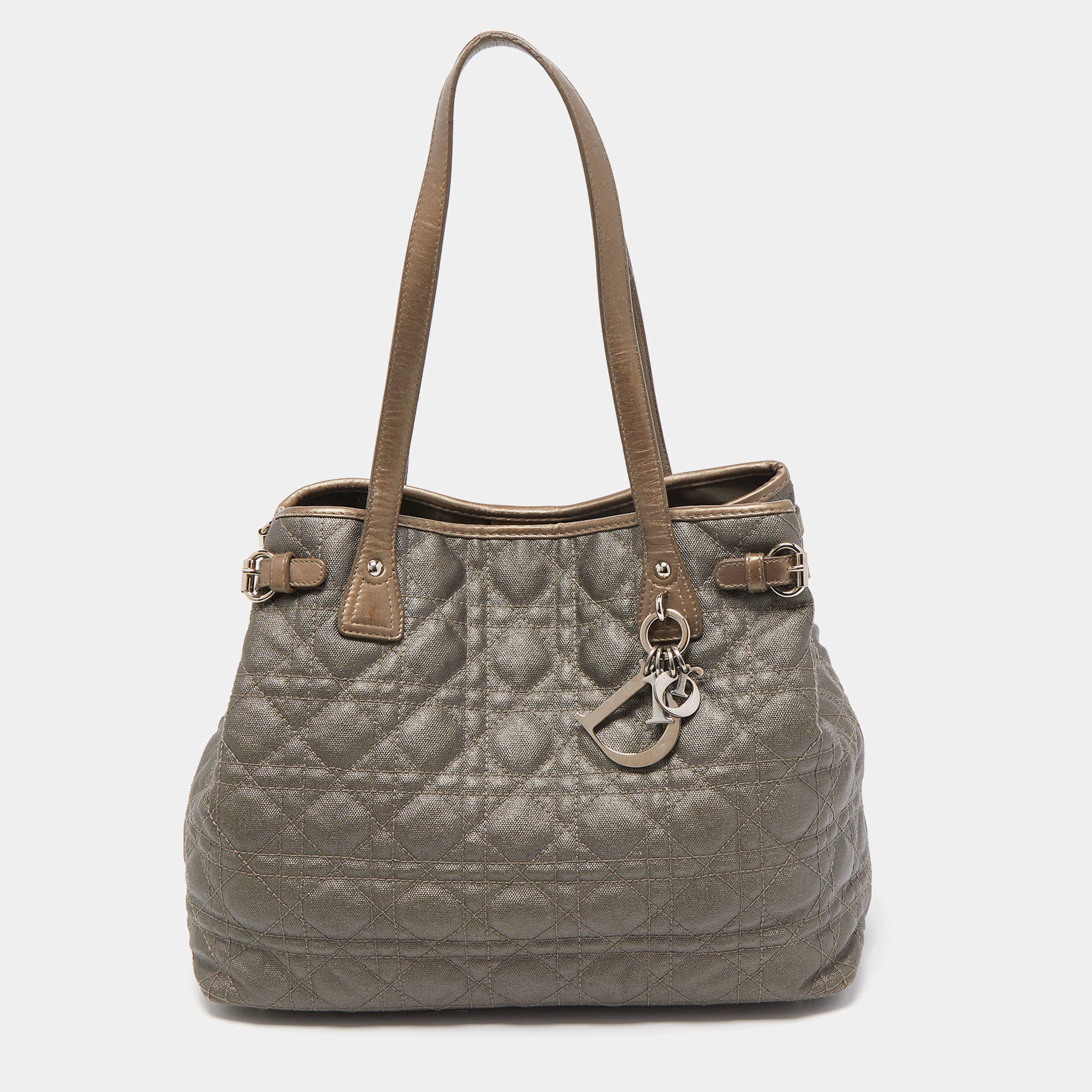 Dior Metallic Cannage Coated Canvas and Leather Small Panarea Tote