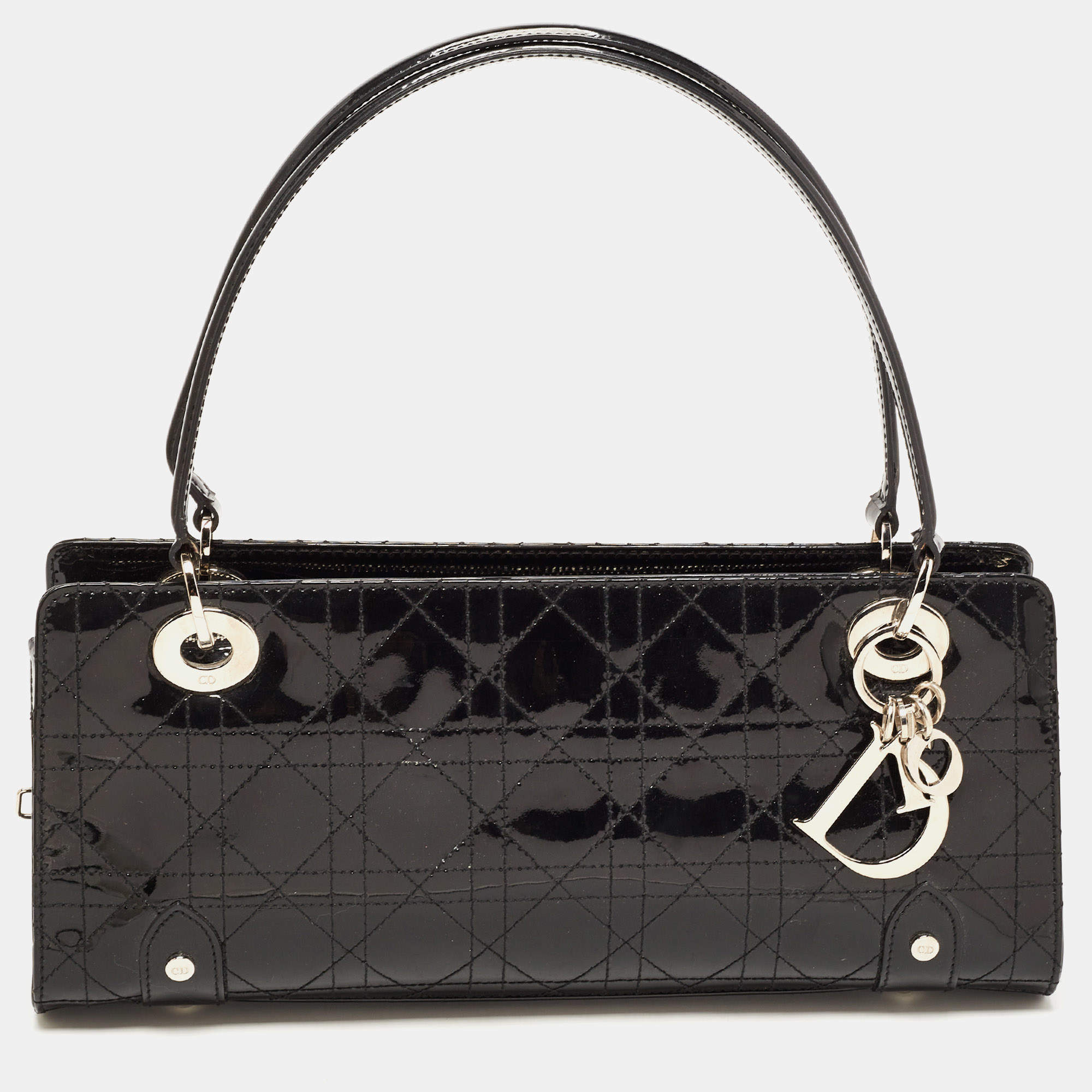 Pre Owned Dior Black Cannage Patent Leather Lady Dior East/West Tote