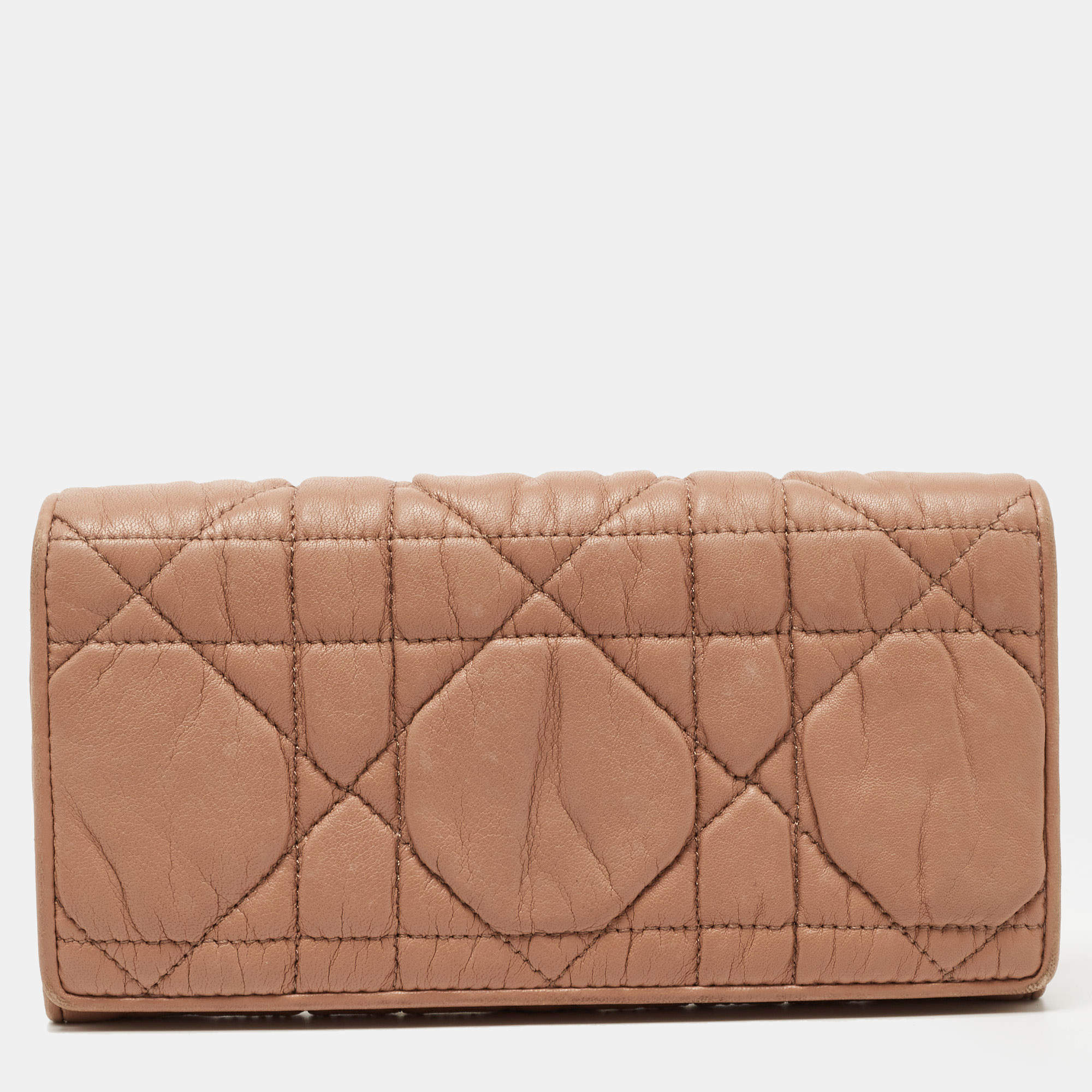 Pre Owned Dior Beige Cannage Leather Lady Dior Continental Wallet