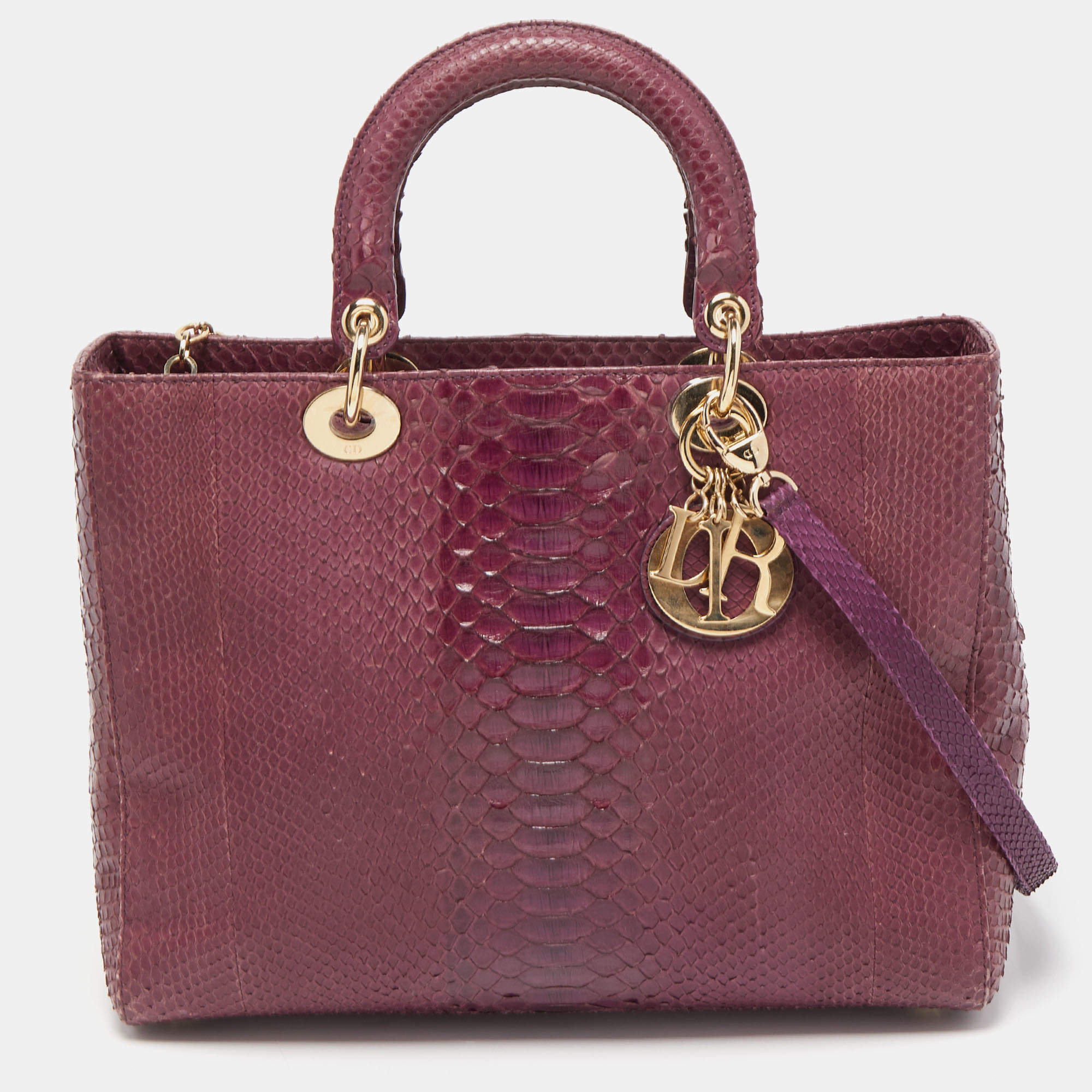 Pre Owned Dior Purple Python Large Lady Dior Tote