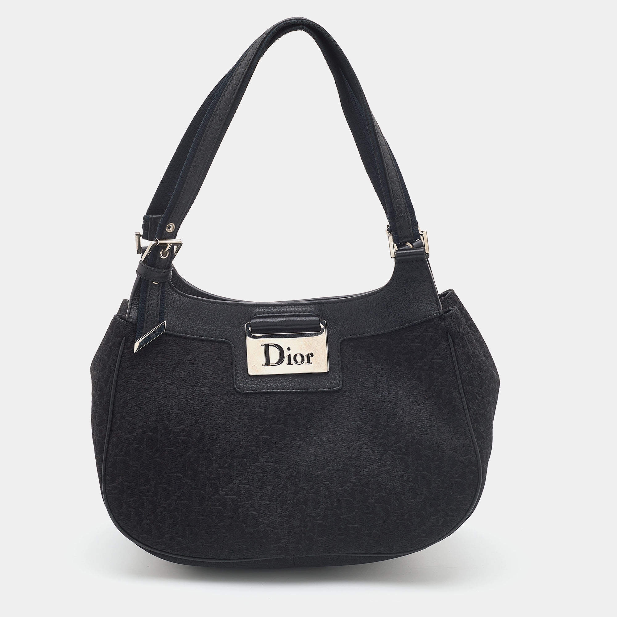 Dior Black Oblique Canvas and Leather Satchel