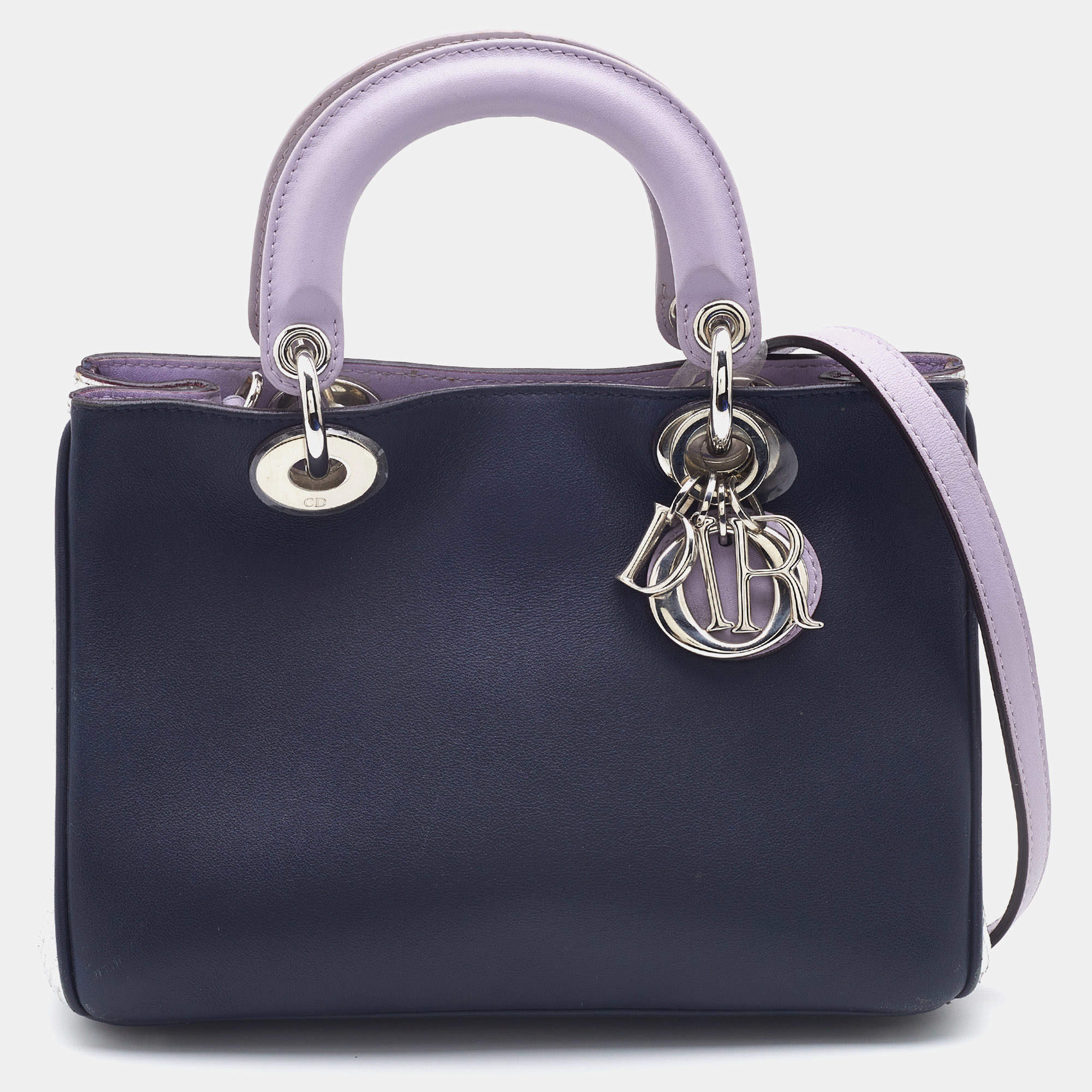 Pre Owned Dior Tri Color Leather and Watersnake Leather Mini Diorissimo Tote