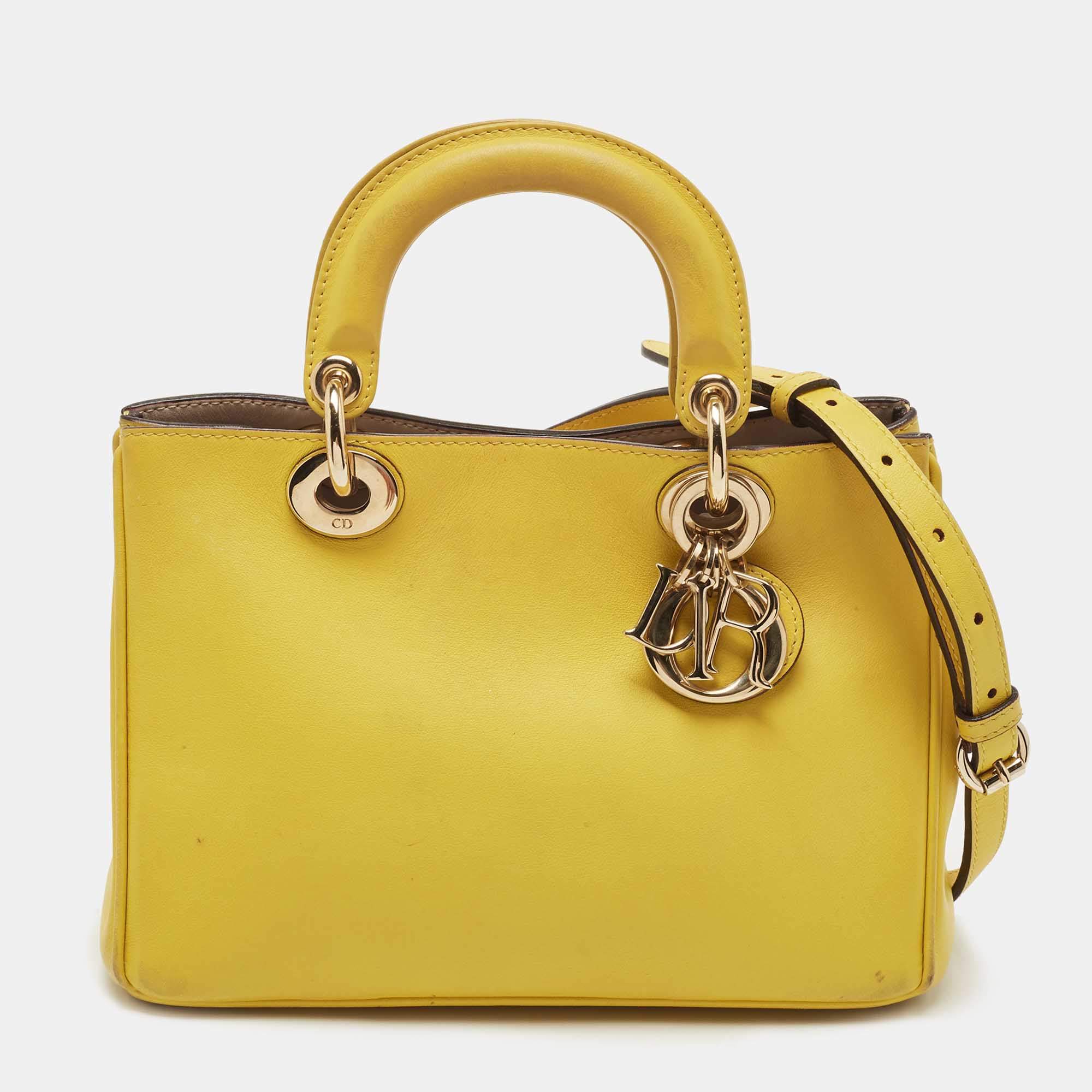 Pre Owned Dior Yellow Leather Mini Diorissimo Tote