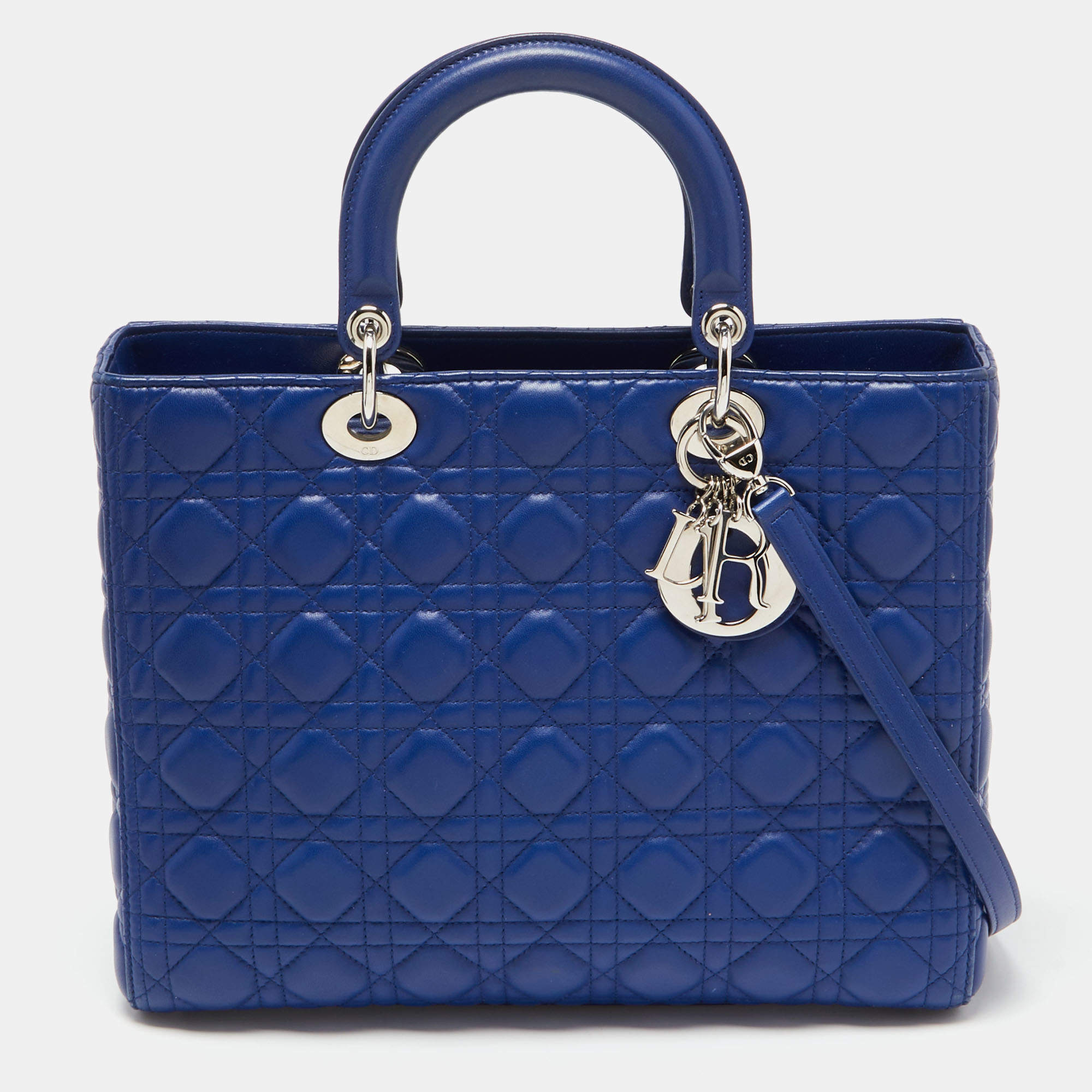 Pre Owned Dior Blue Cannage Leather Large Lady Dior Tote