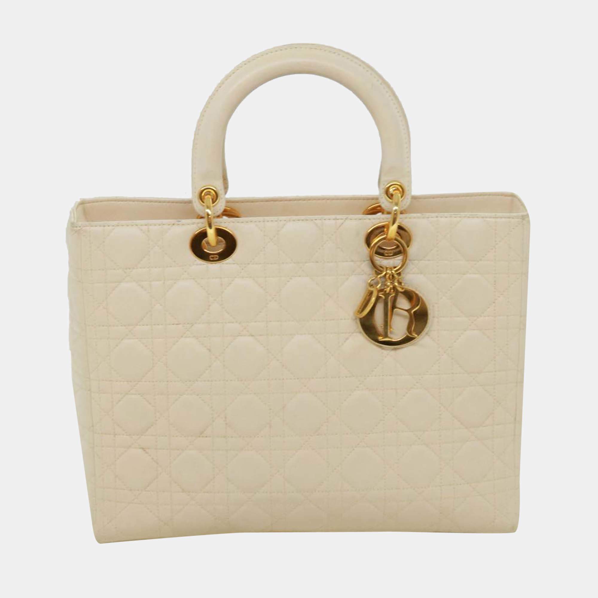 Dior Cream Cannage Leather Large Lady Dior Tote Bag Dior | The Luxury ...