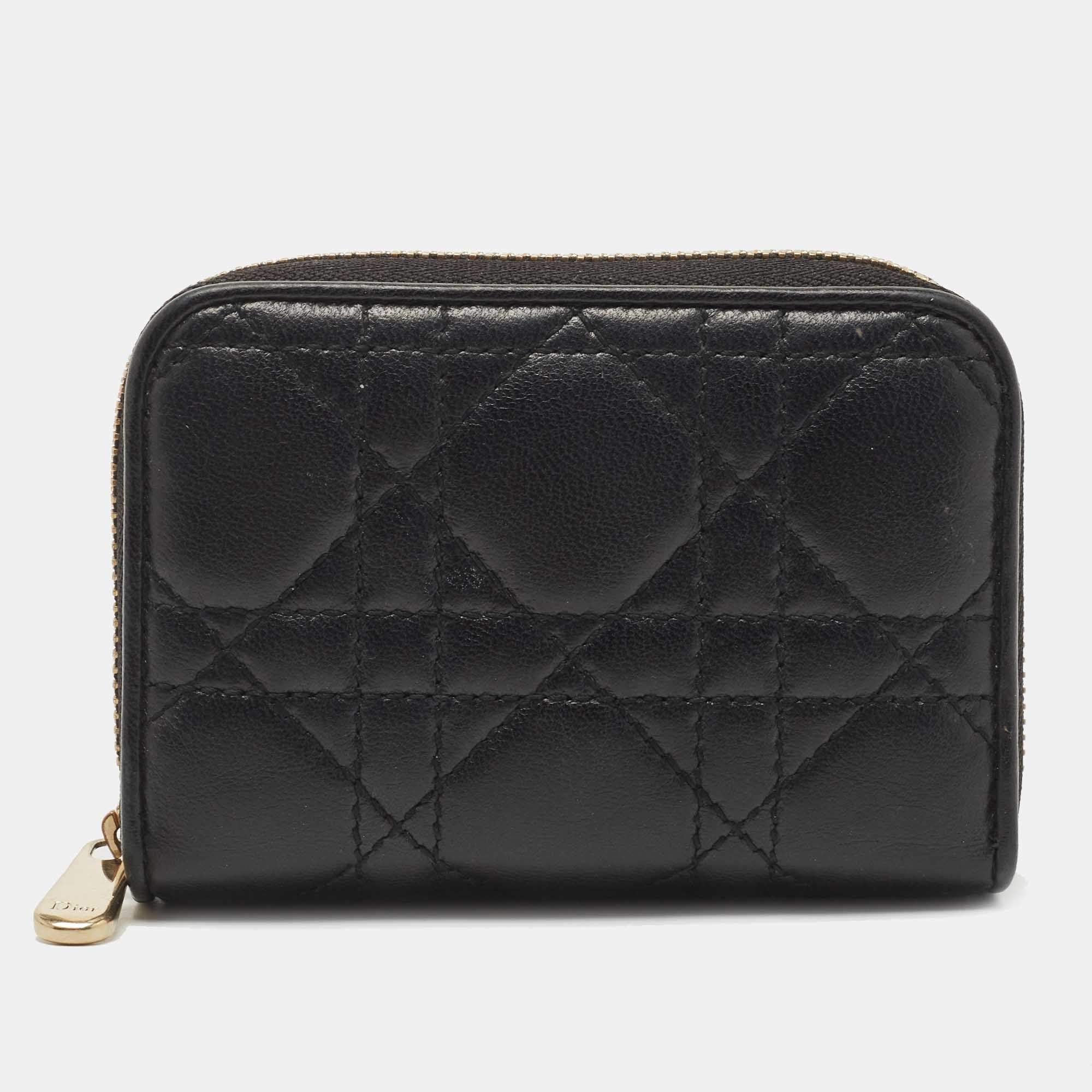 Dior Black Cannage Leather Compact Zip Around Wallet Dior | The Luxury ...