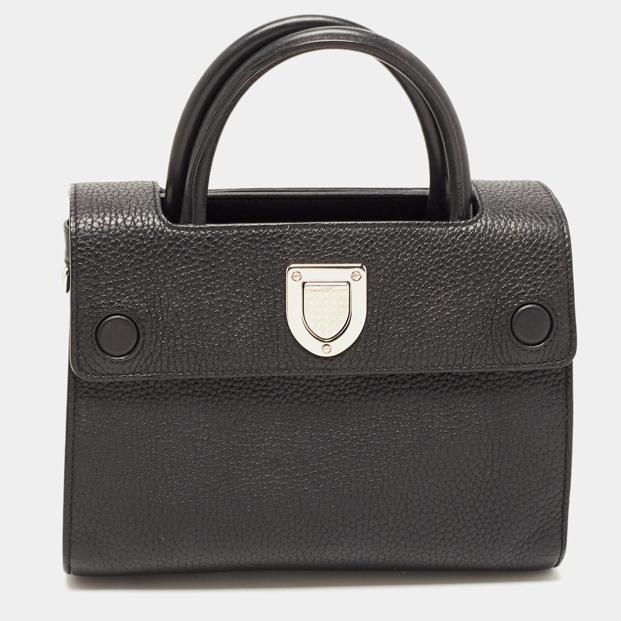 Pre Owned Dior Black Pebbled Leather Mini Diorever Top Handle Bag