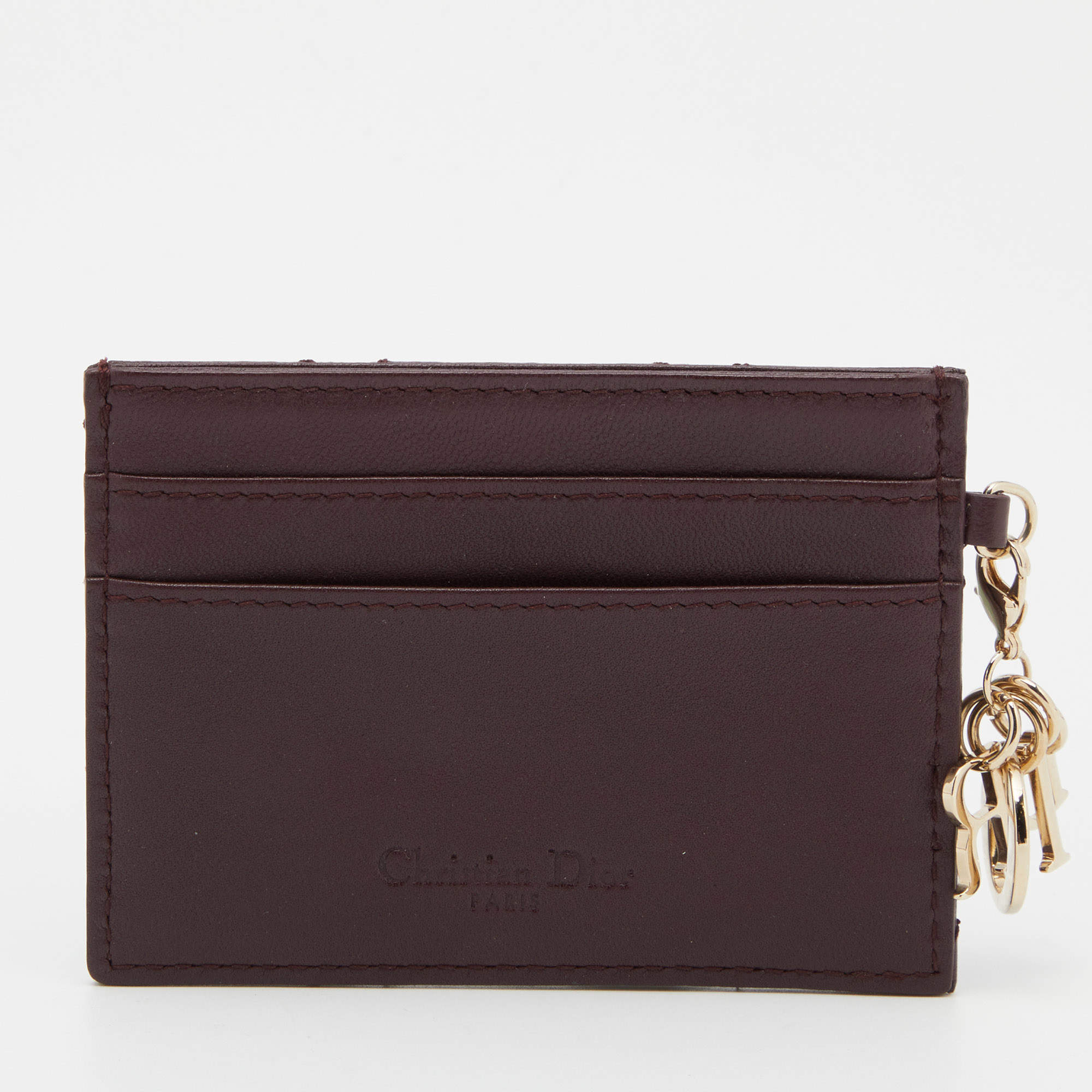 Pre Owned Dior Burgundy Cannage Leather Lady Dior Card Holder