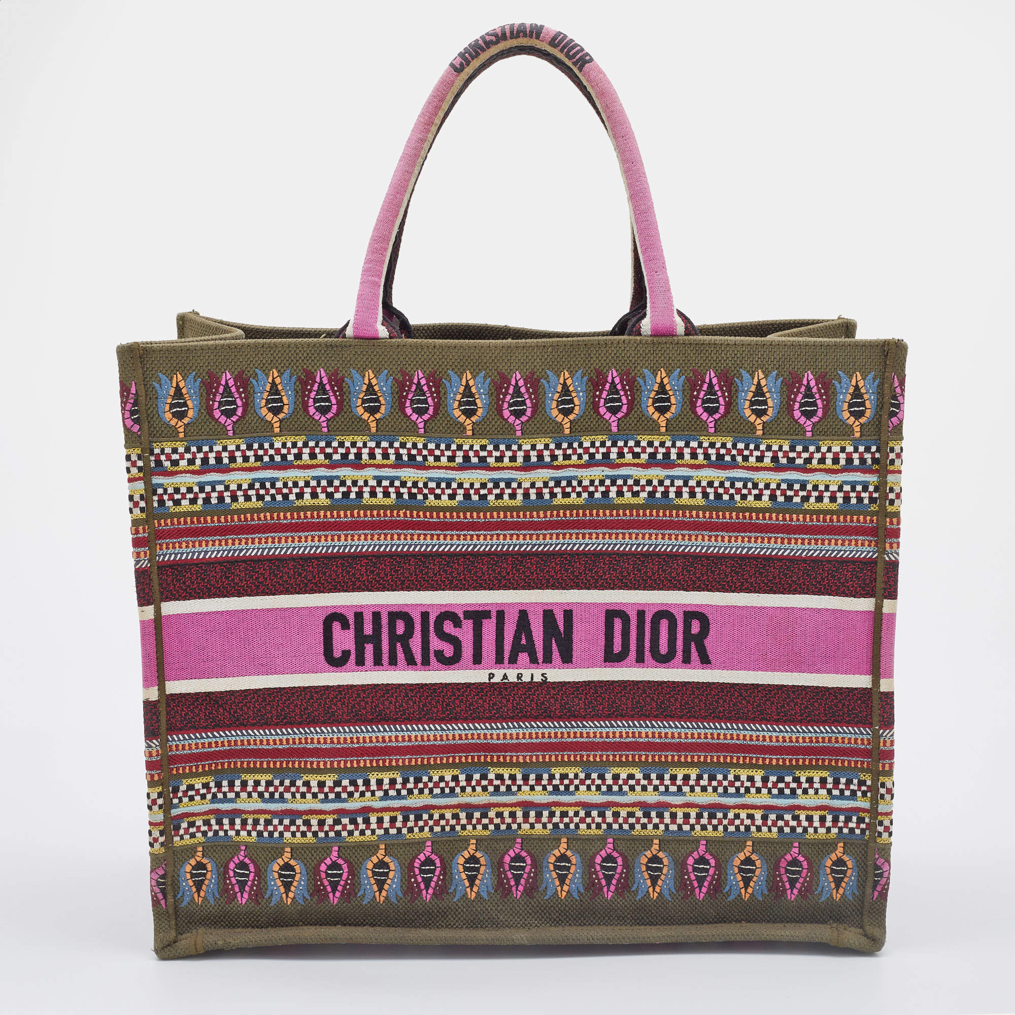 Pre Owned Dior Multicolor Embroidered Canvas Large Book Tote