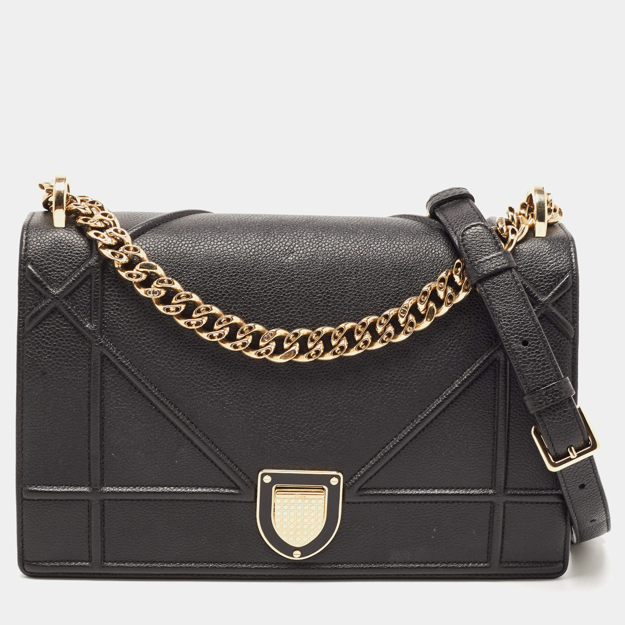 Pre Owned Dior Black Leather Medium Diorama Shoulder Bag