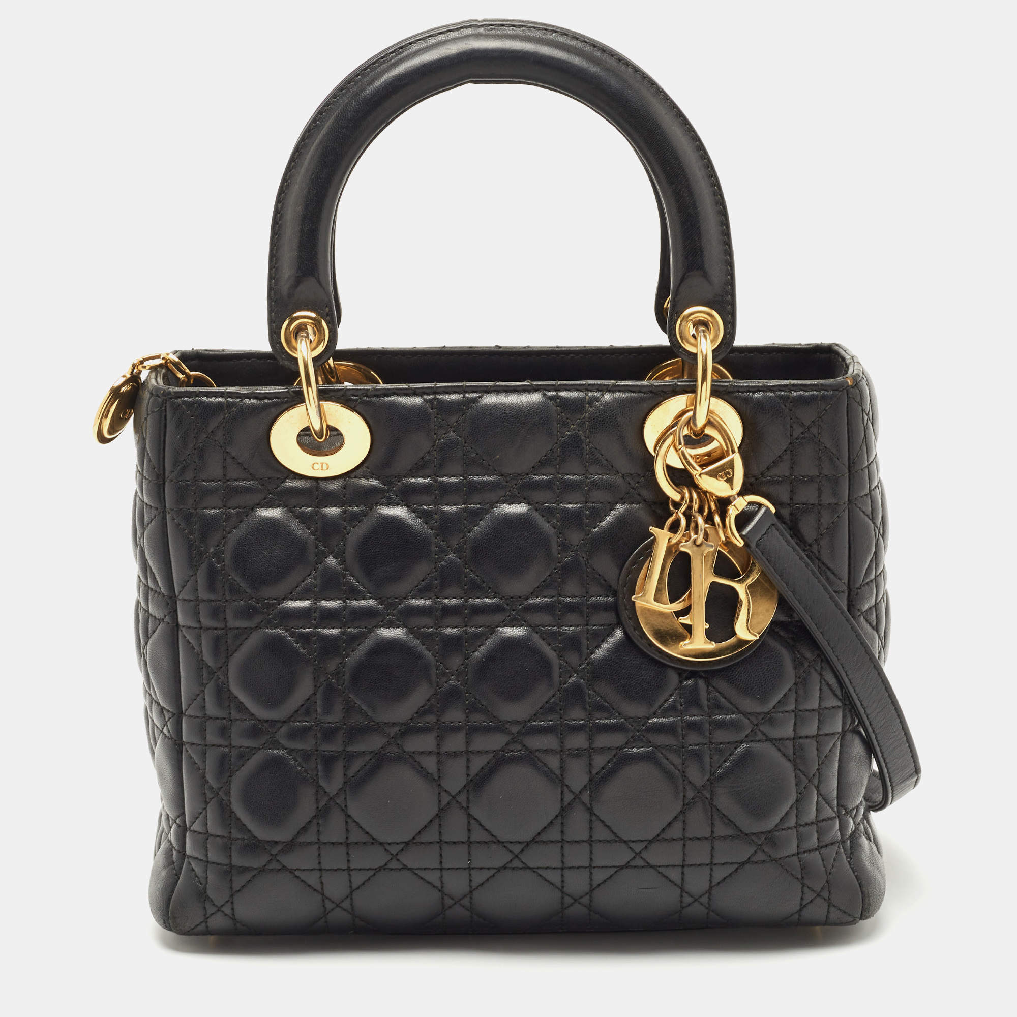 Dior Black Cannage Leather Medium Lady Dior Tote