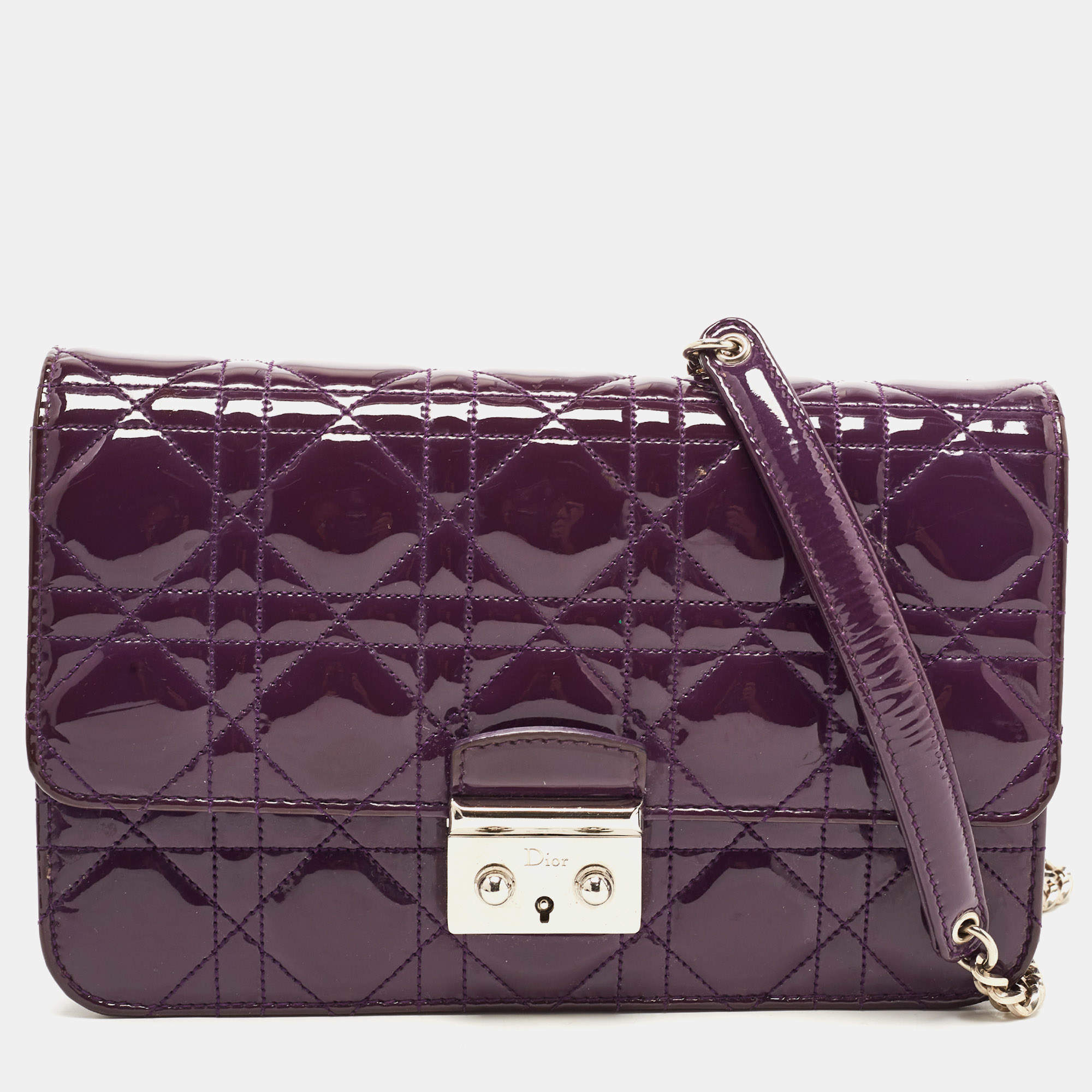Pre Owned Dior Purple Cannage Patent Leather Miss Dior Promenade Chain Bag