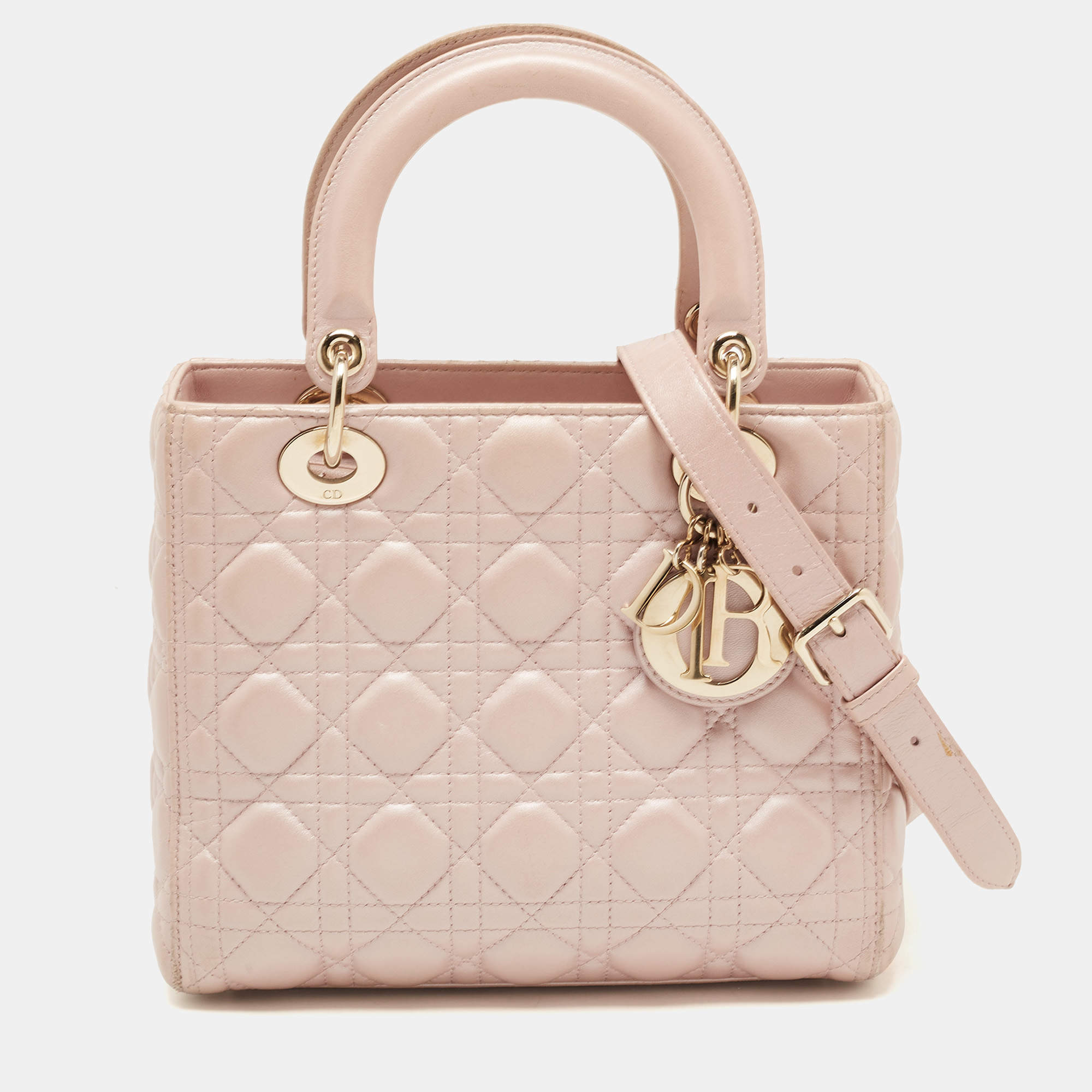 Dior Metallic Pink Cannage Leather Medium Lady Dior Tote