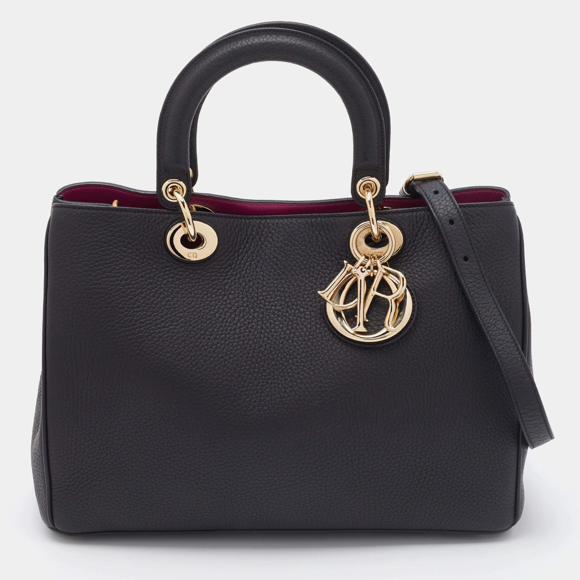 Pre Owned Dior Black Leather Medium Diorissimo Shopper Tote