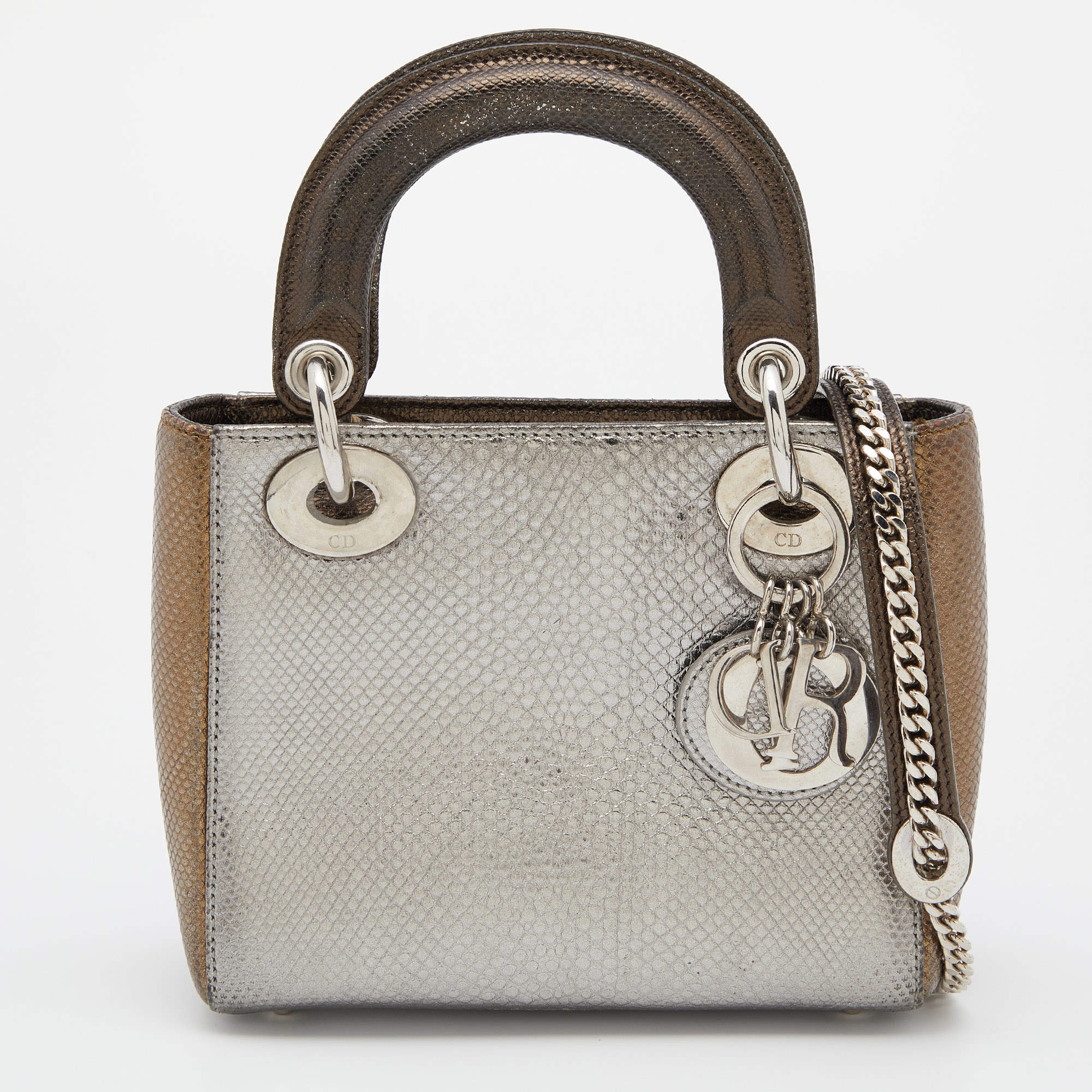 Dior Silver/Gold Karung Mini Lady Dior Tote