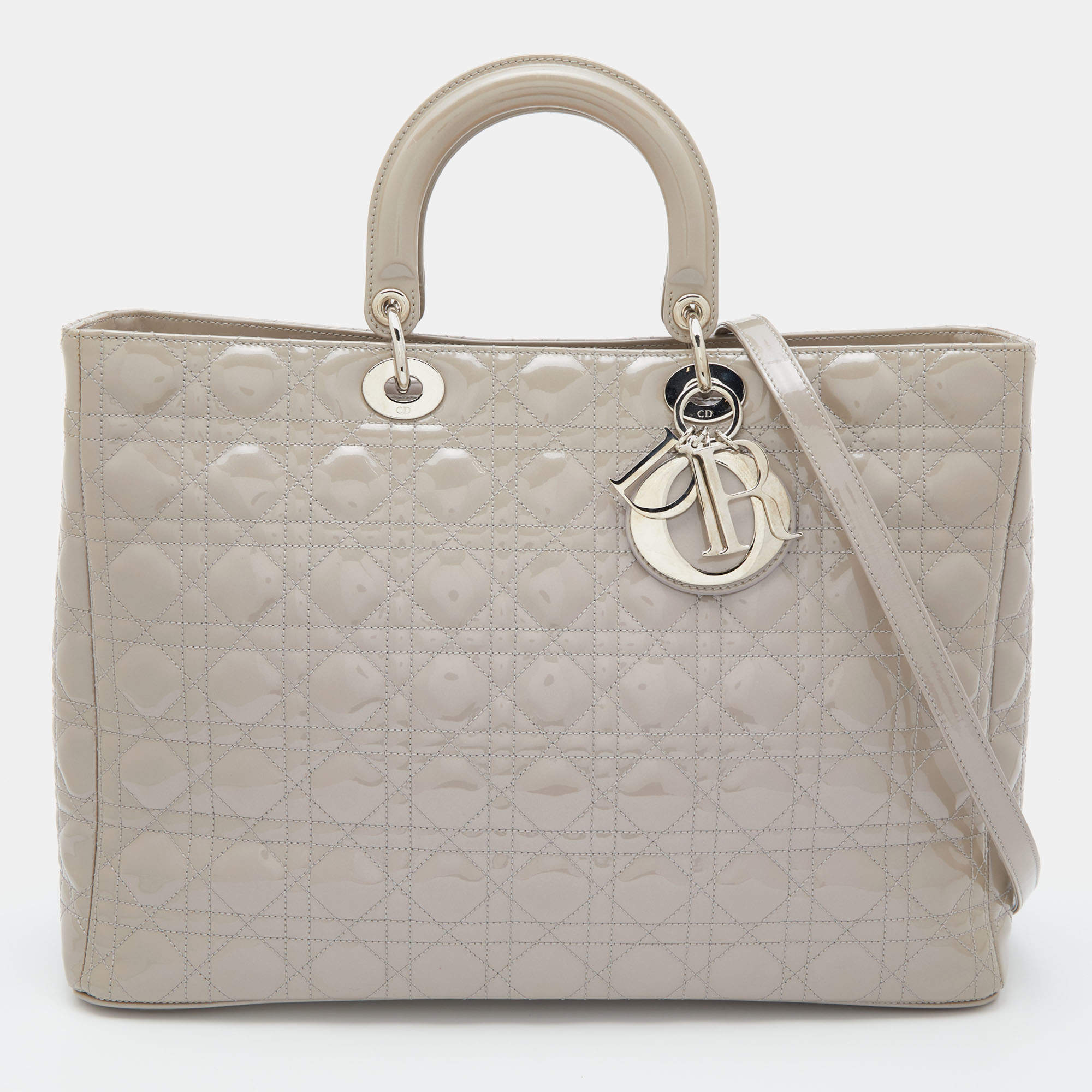 Dior Grey Cannage Patent Leather Extra Large Lady Dior Tote Dior | The ...