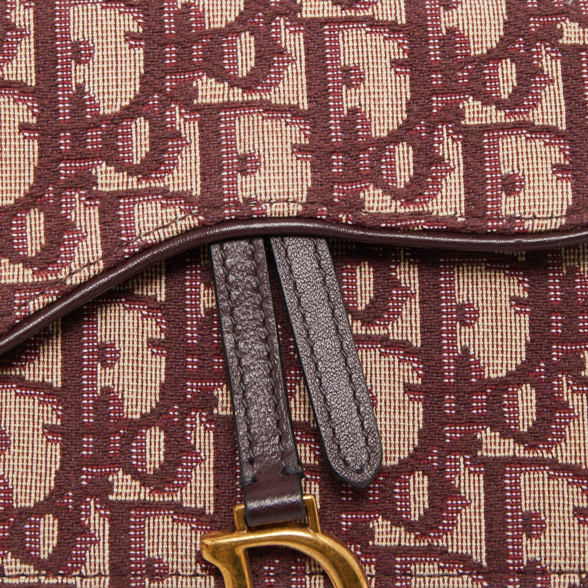 Dior Saddle Clutch Belt Oblique Burgundy in Canvas/Calfskin with Aged  Gold-tone - GB