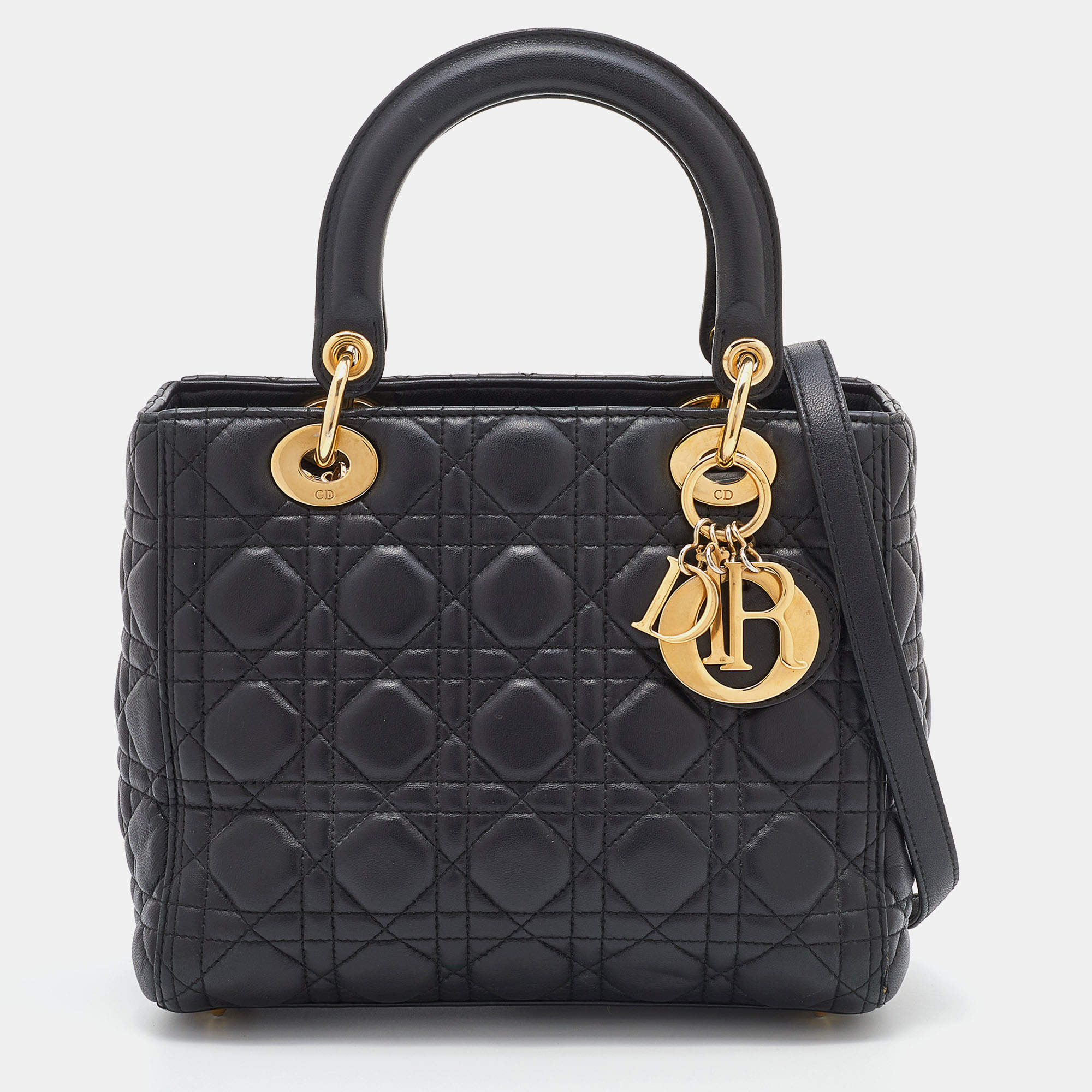 Dior Black Cannage Leather Medium Lady Dior Tote