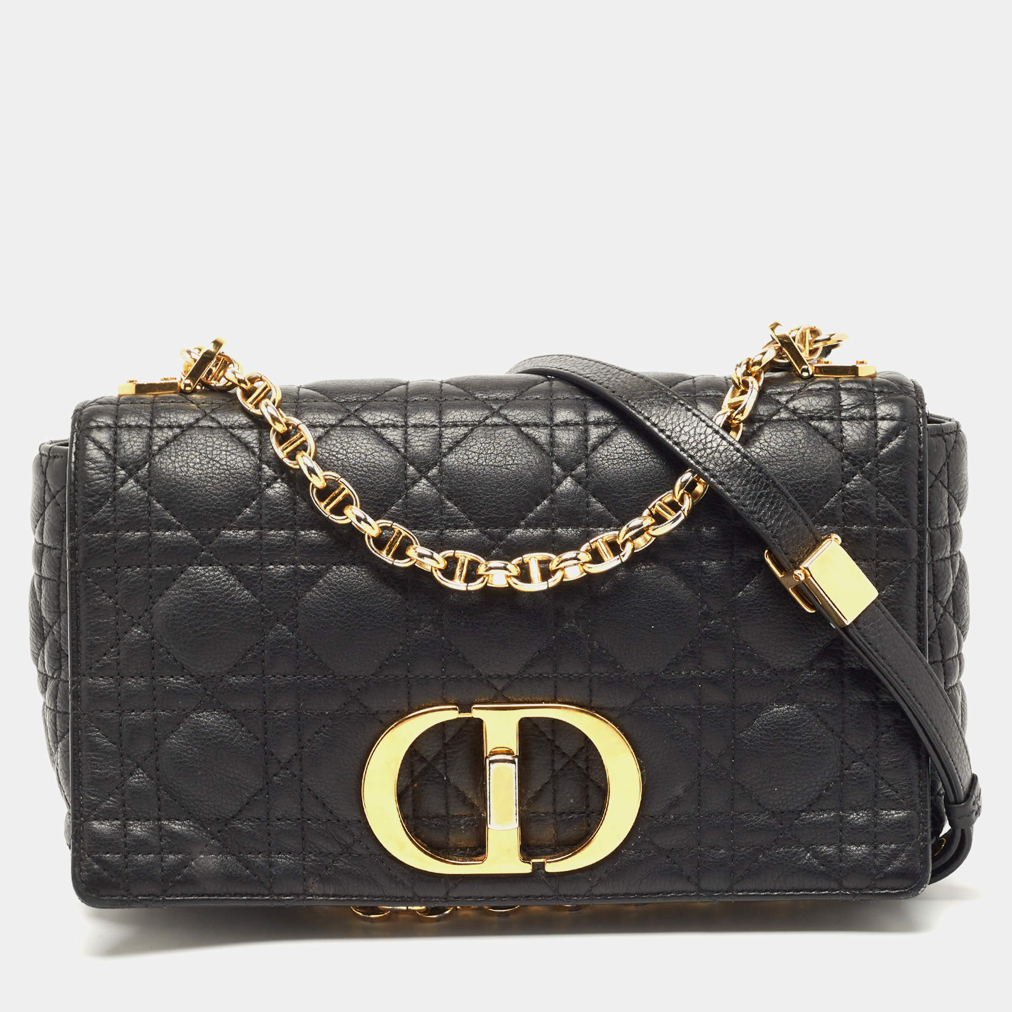 Pre Owned Dior Black Quilted Leather Medium Caro Shoulder Bag