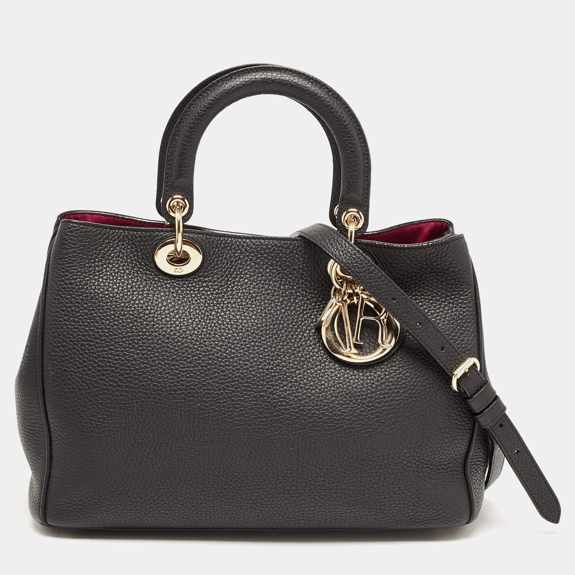 Pre Owned Dior Black Leather Medium Diorissimo Tote