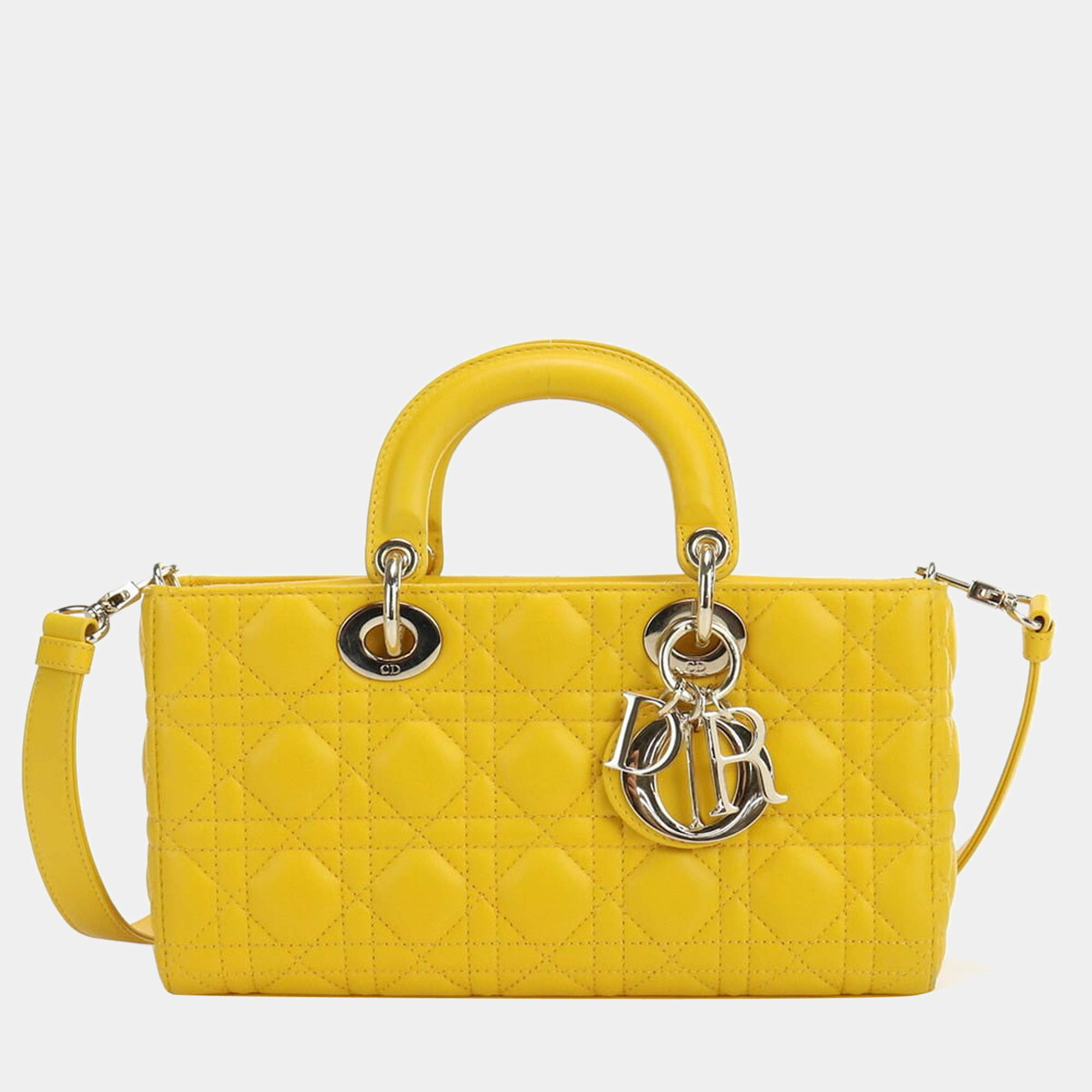 Christian Dior Pale Yellow Cannage Quilted Lambskin Leather Miss