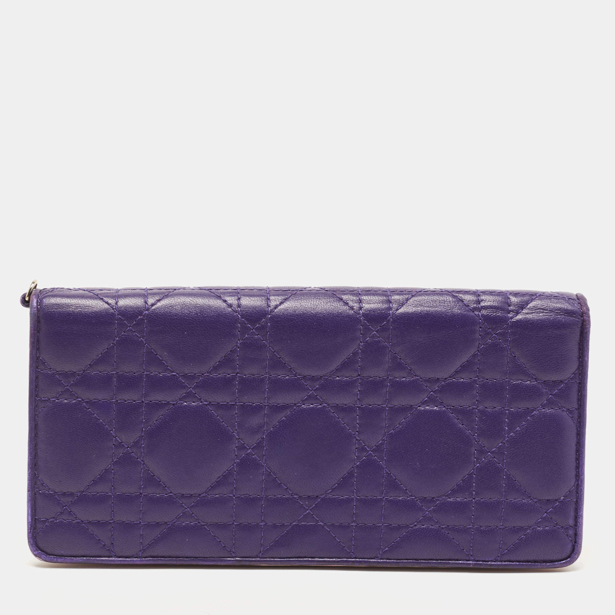 Pre Owned Dior Purple Cannage Leather Bifold Continental Wallet