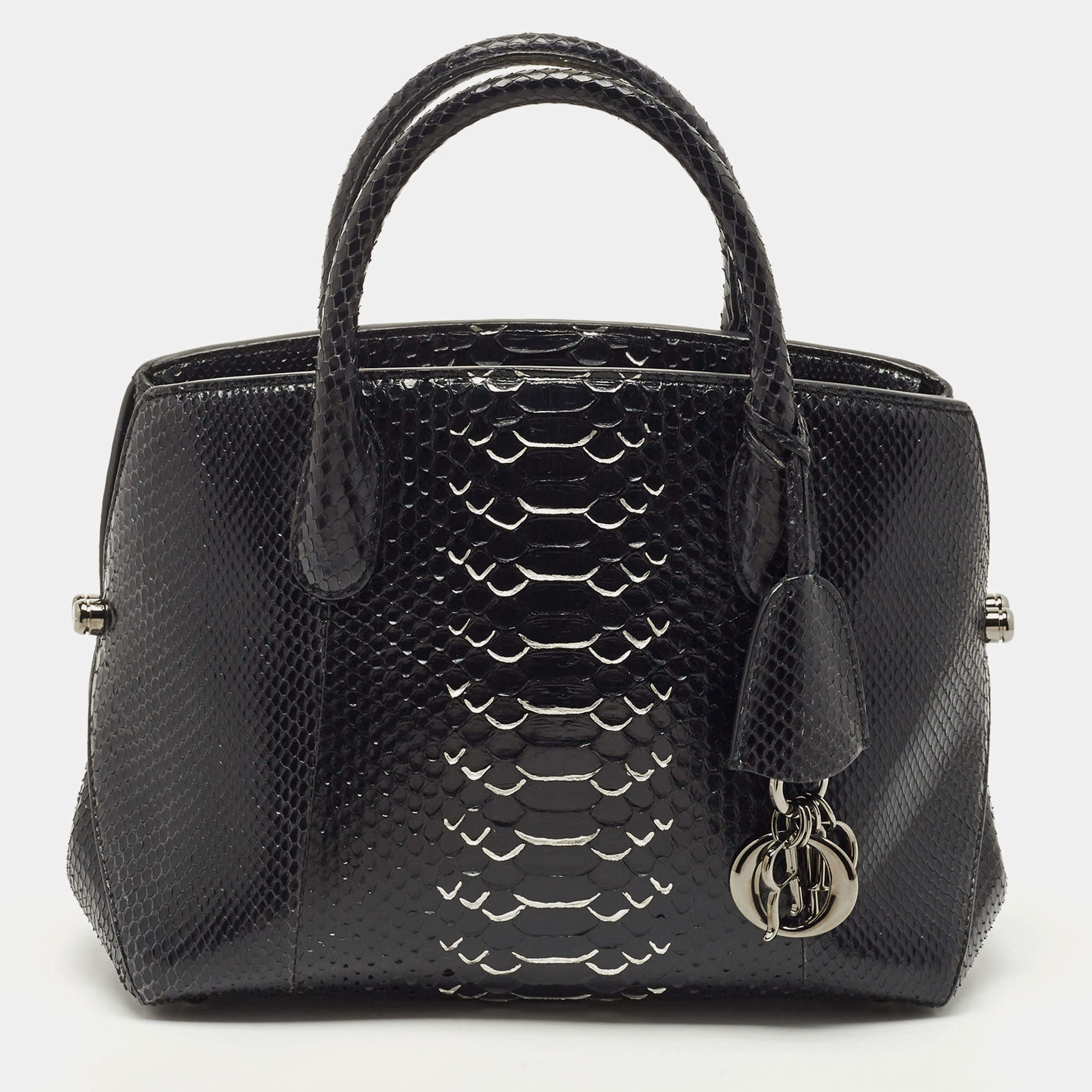 Pre Owned Dior Black Python Zip Satchel