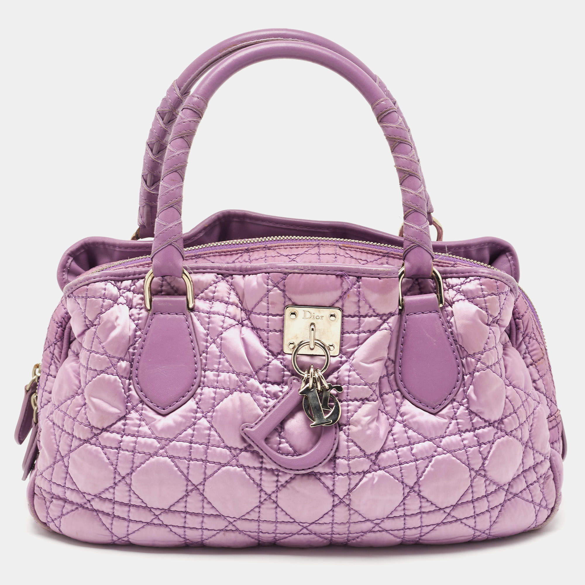 Pre Owned Dior Purple Cannage Nylon and Leather Charming Satchel