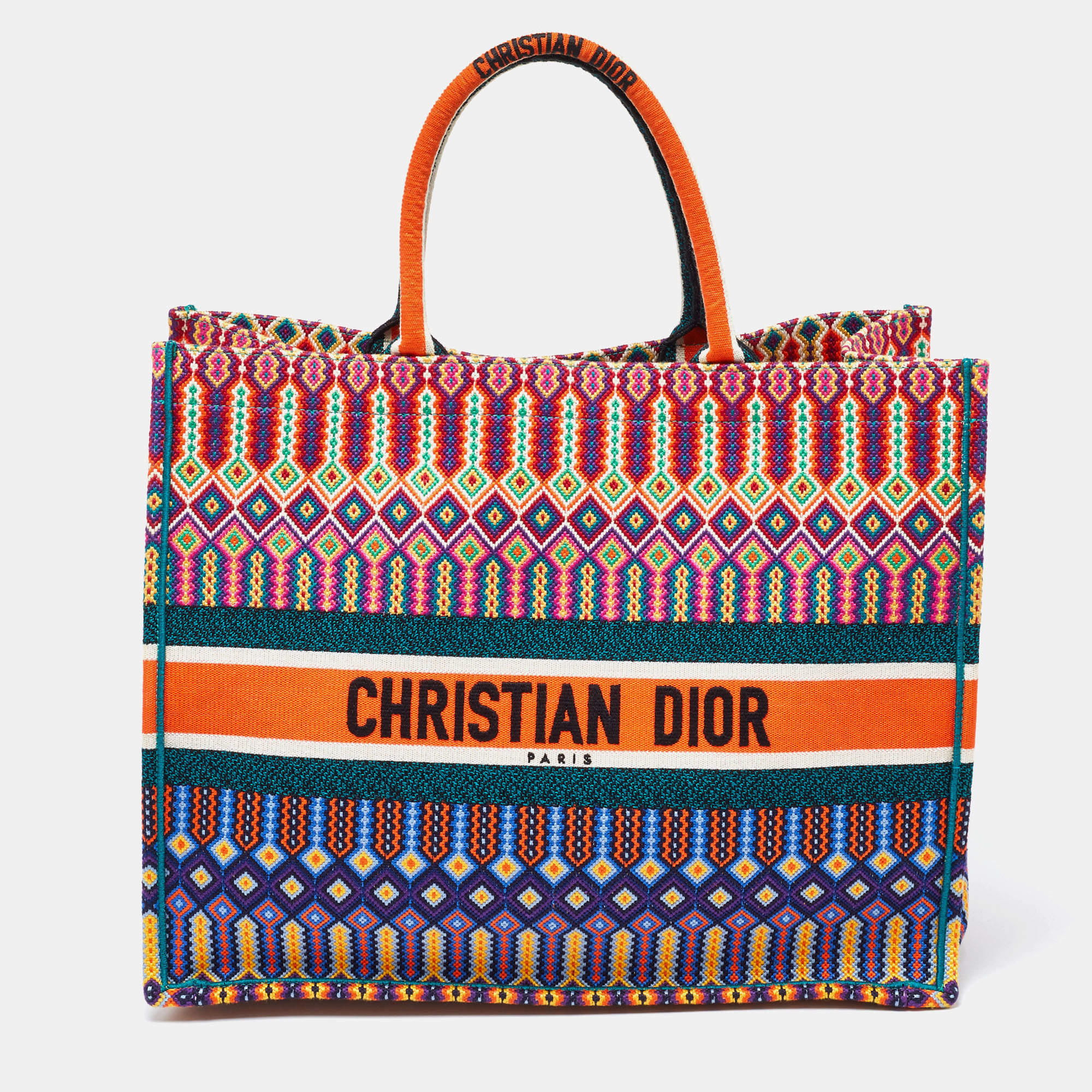 Pre Owned Dior Multicolor Embroidered Canvas Large Book Tote