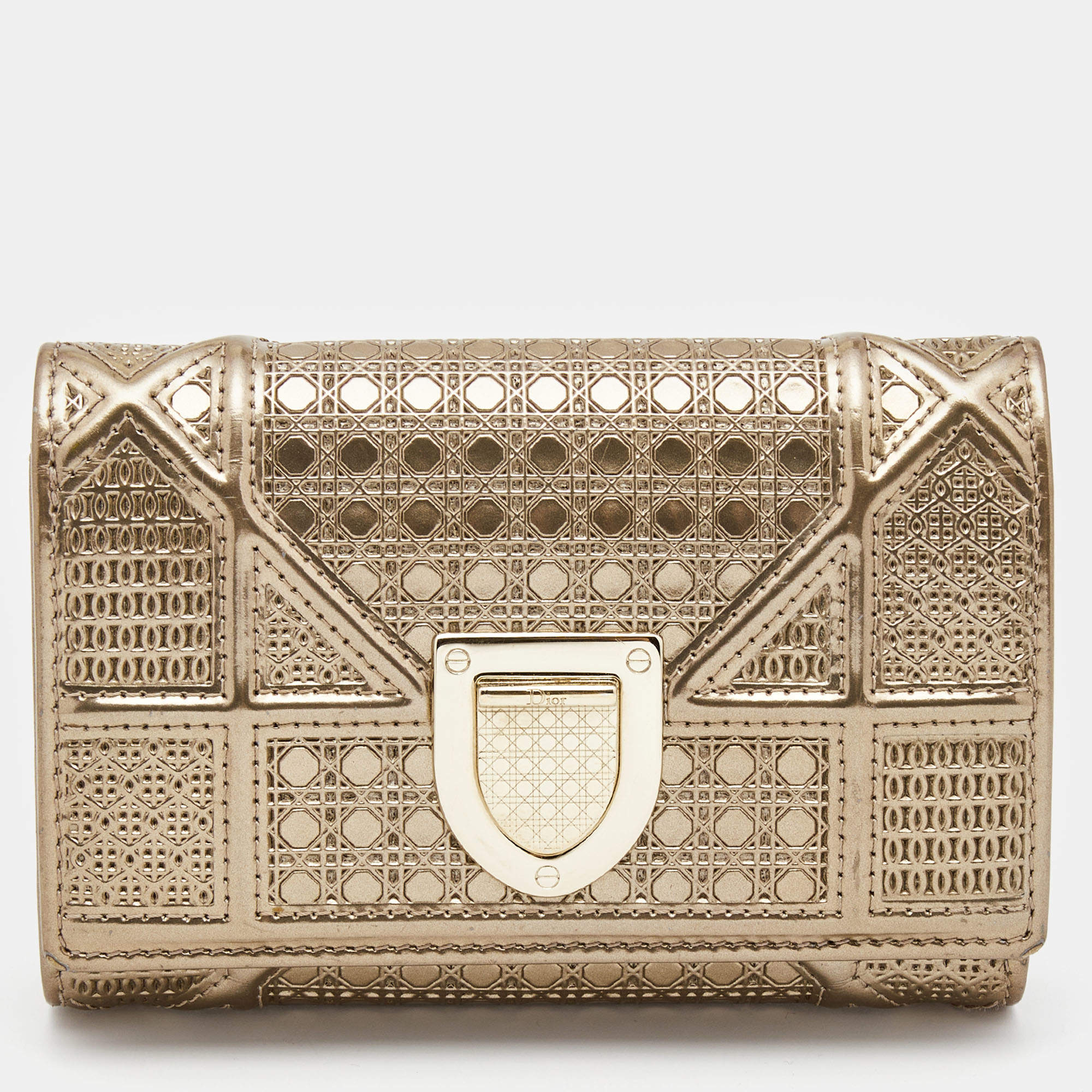 Dior Gold Micro Cannage Patent Leather Diorama Trifold Wallet