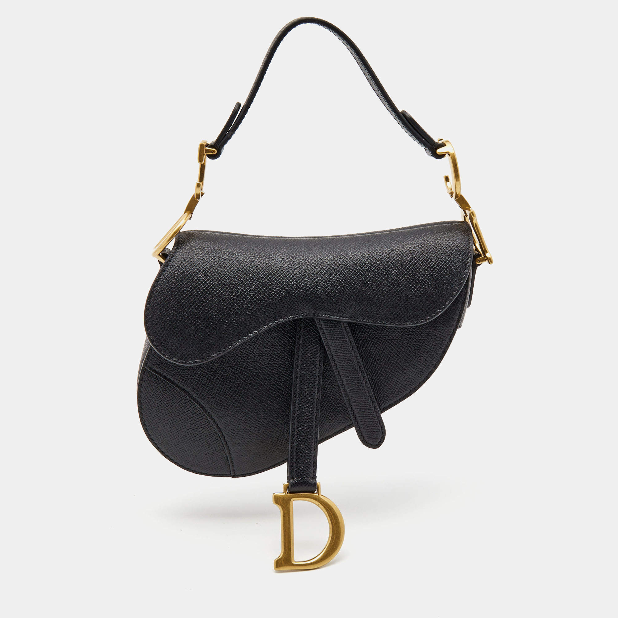 Pre Owned Dior Black Leather Mini Saddle Bag