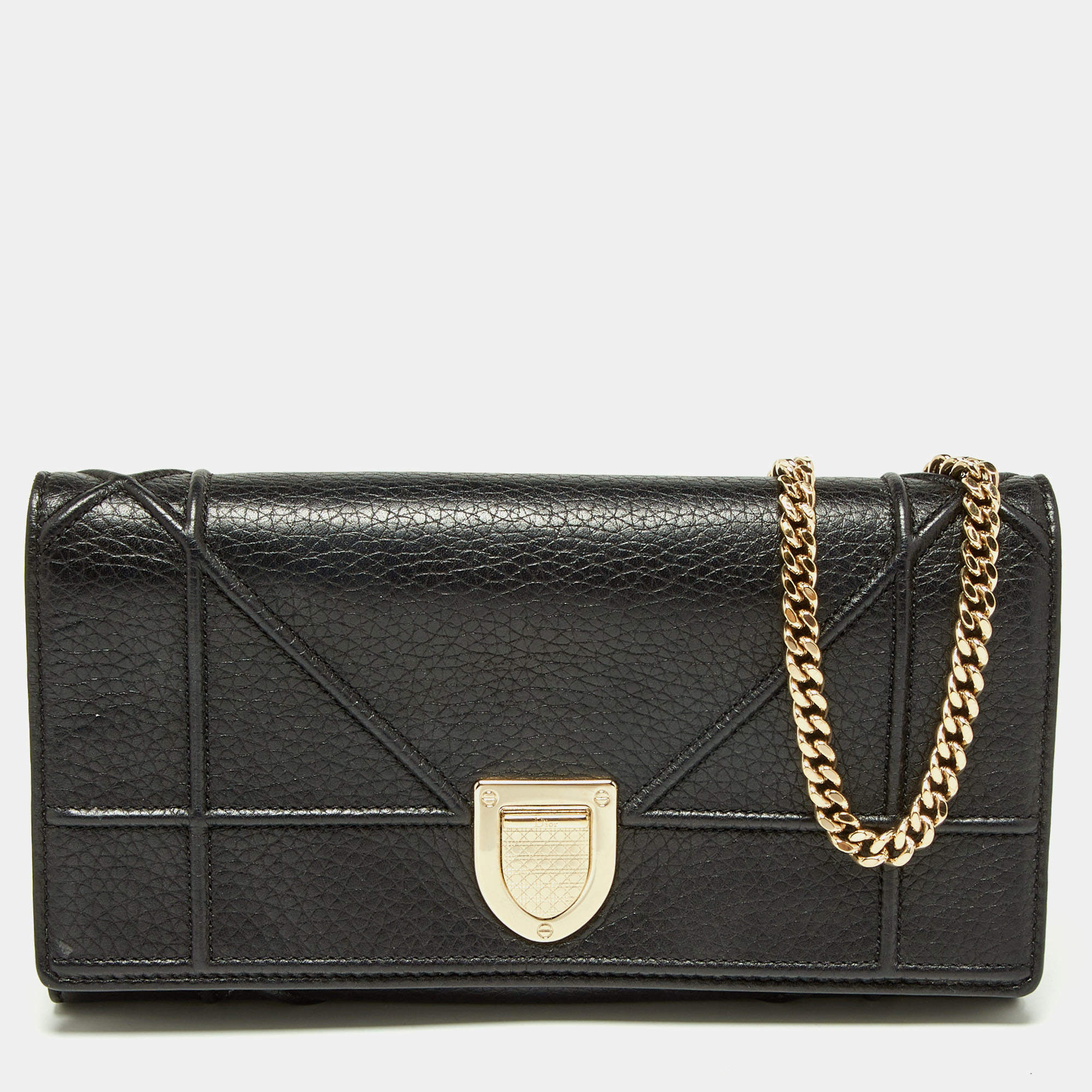 Pre Owned Dior Black Leather Diorama Wallet on Chain