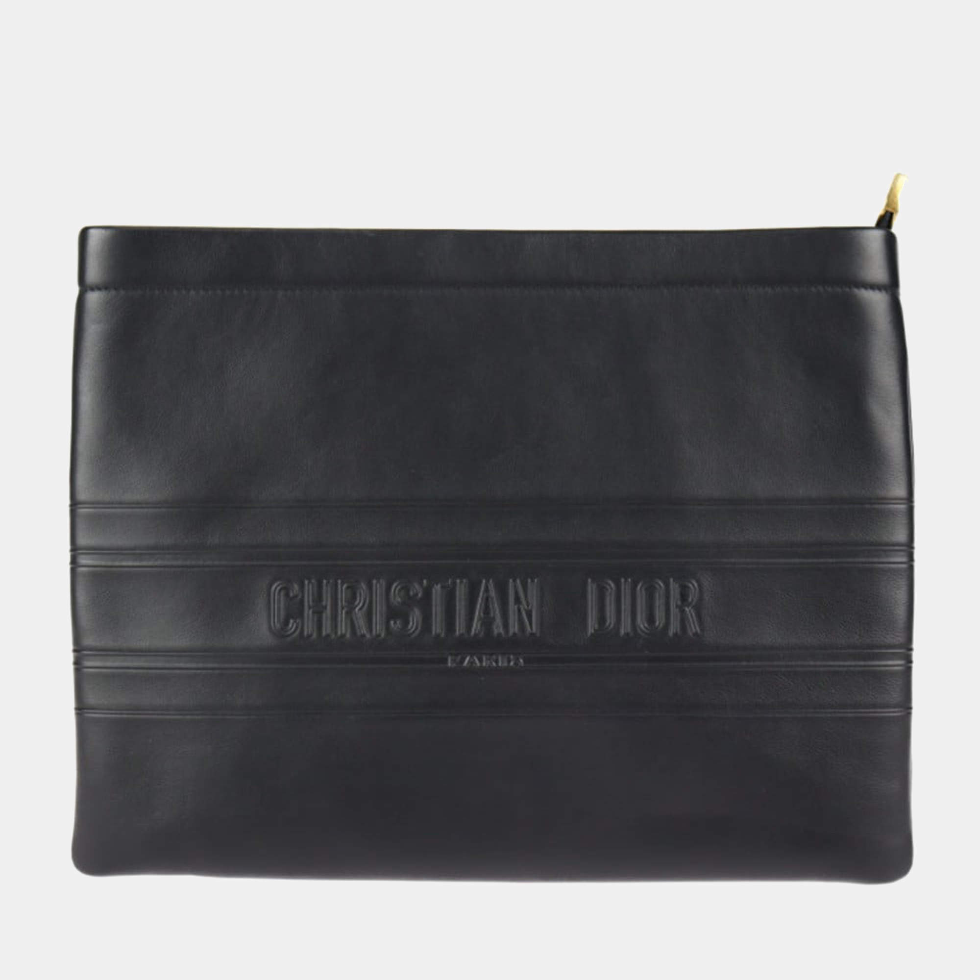 Dior Black Leather Strip Pouch