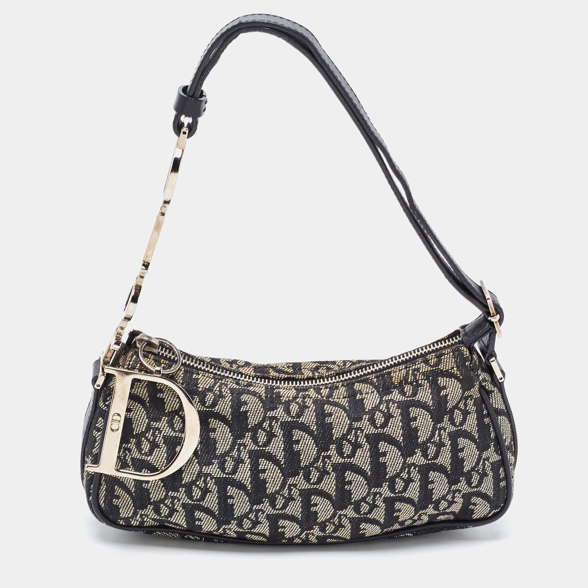 Dior White/Navy Blue Oblique Canvas And Leather Trotter Shoulder