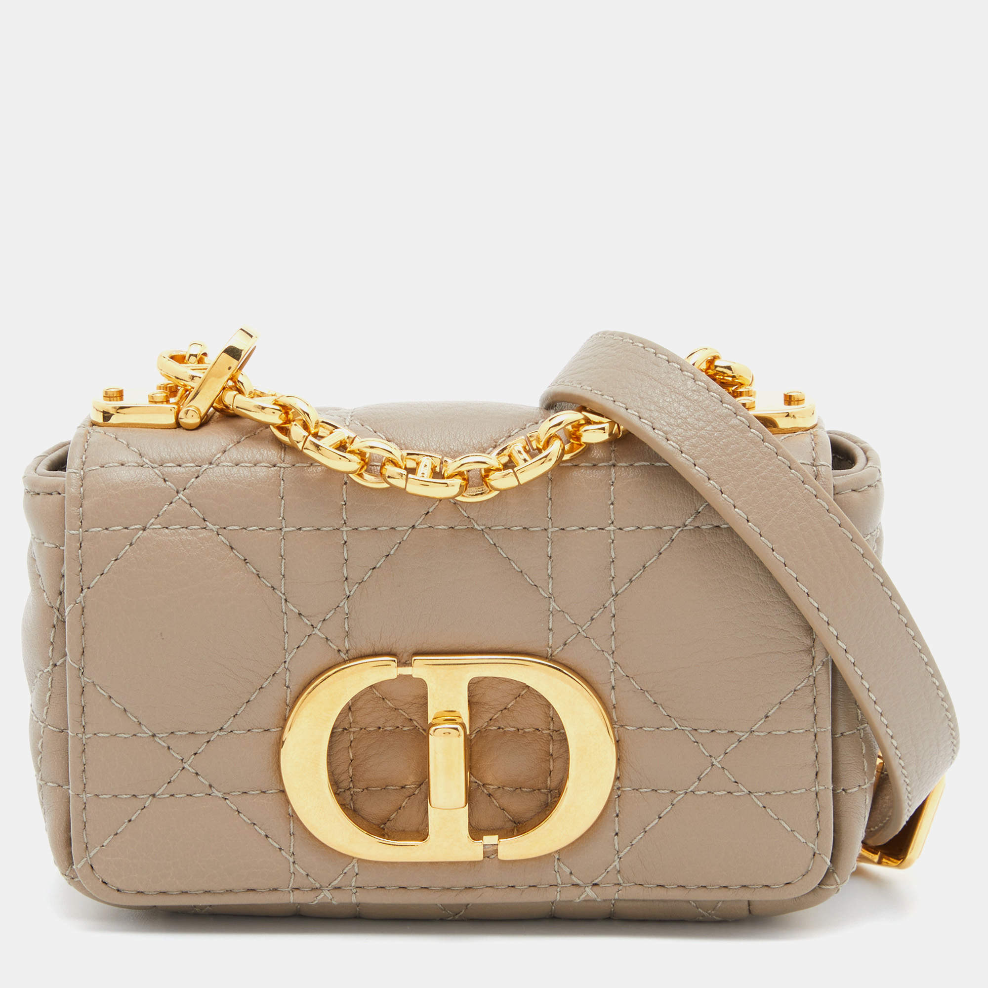 Pre Owned Dior Beige Cannage Leather Micro Caro Crossbody Bag