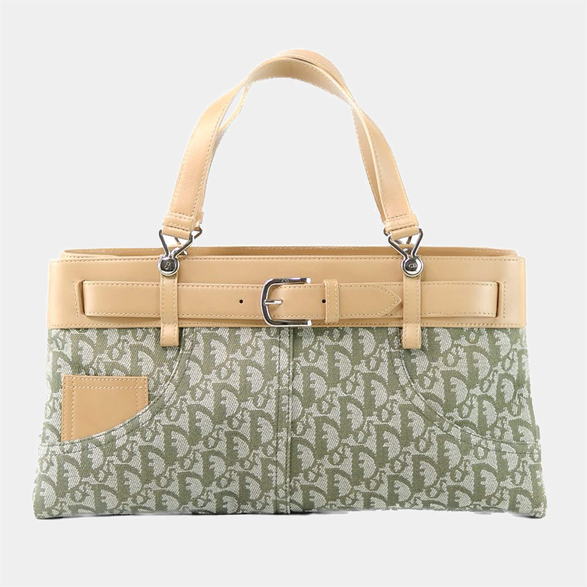 Pre Owned Dior Brown/Green Oblique Canvas Trotter Tote Bag