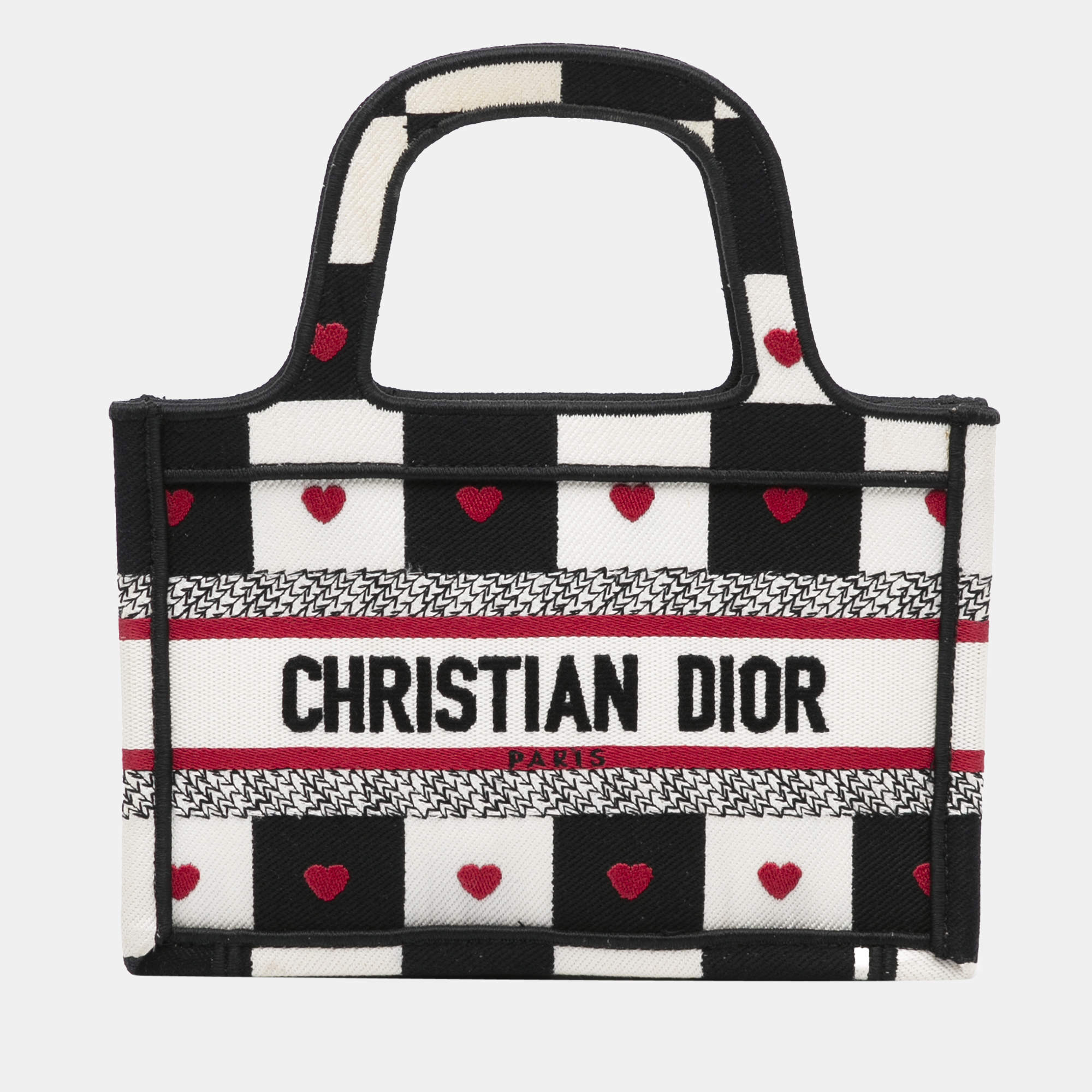 Dior Book Tote Dioramour D-Chess Medium Canvas Black / White / Red