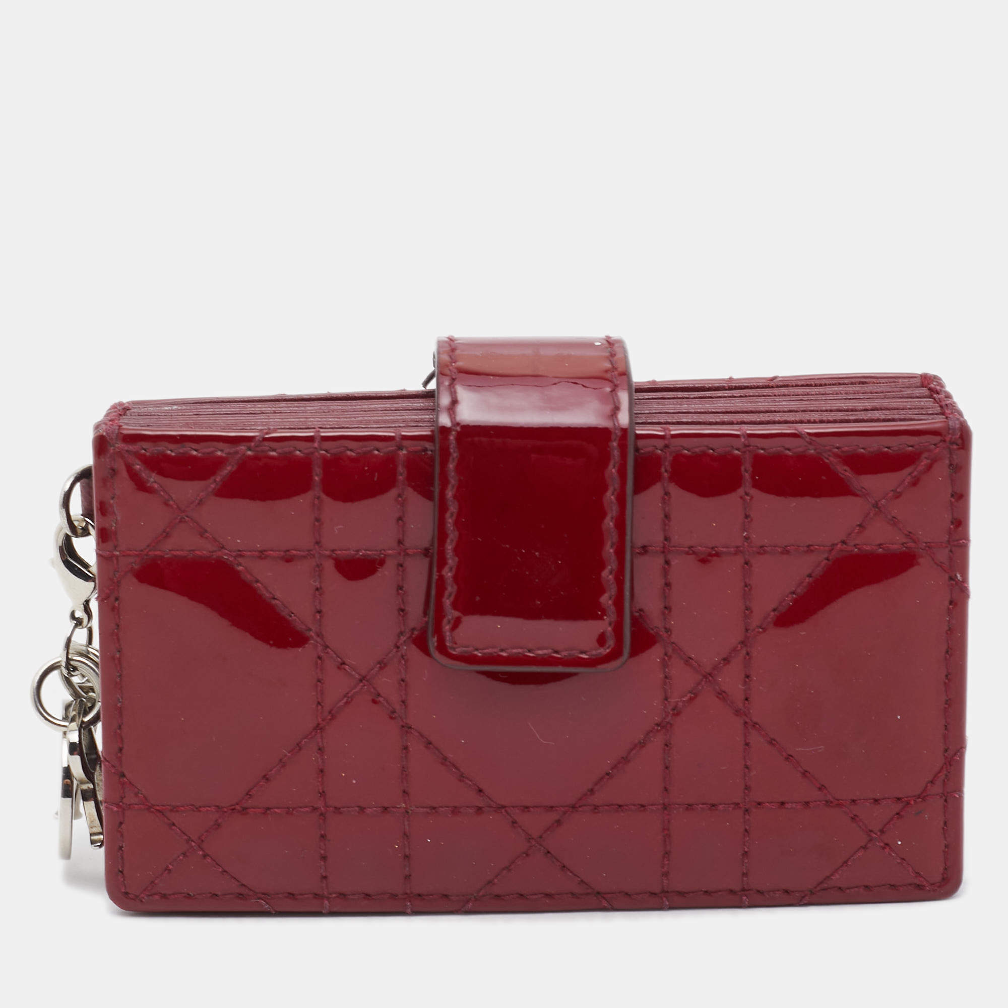 Pre Owned Dior Red Cannage Patent Leather Lady Dior 5 Gusset Card Holder
