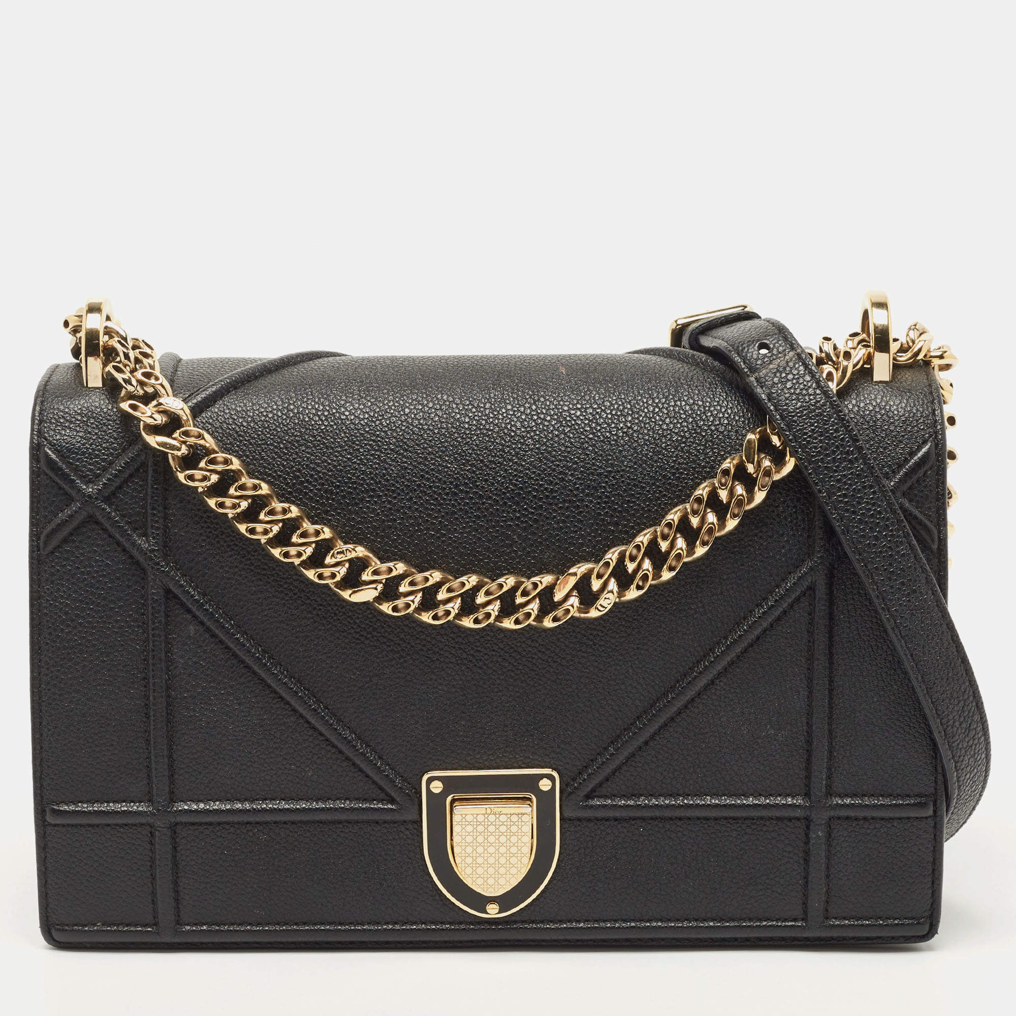 Pre Owned Dior Black Leather Medium Diorama Flap Shoulder Bag